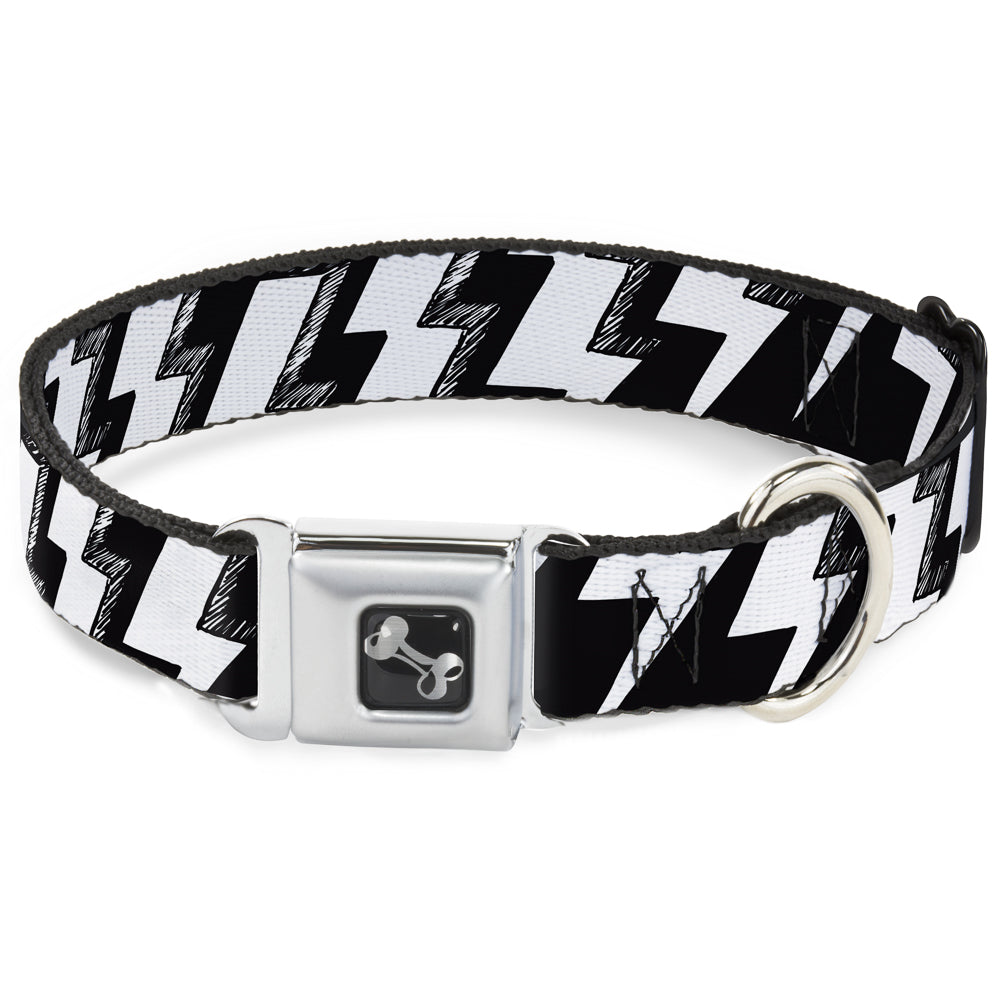 Dog Bone Seatbelt Buckle Collar - Lightning Bolts Sketch Black/White Seatbelt Buckle Collars Buckle-Down