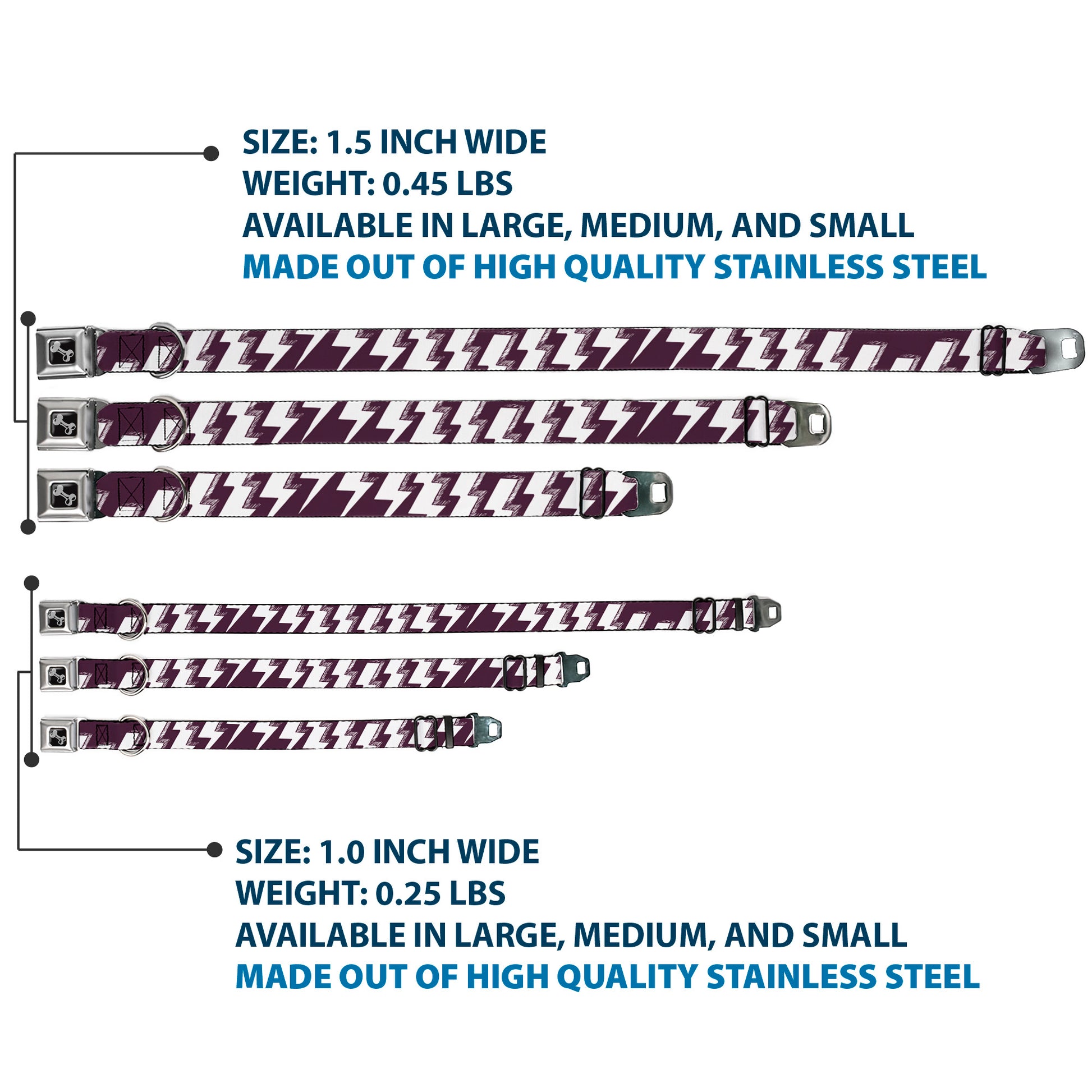 Dog Bone Seatbelt Buckle Collar - Lightning Bolts Sketch Plum/White Seatbelt Buckle Collars Buckle-Down