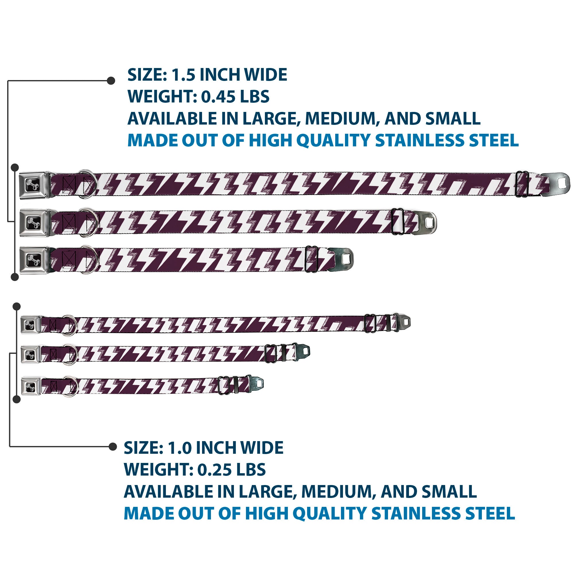 Dog Bone Seatbelt Buckle Collar - Lightning Bolts Sketch Plum/White Seatbelt Buckle Collars Buckle-Down