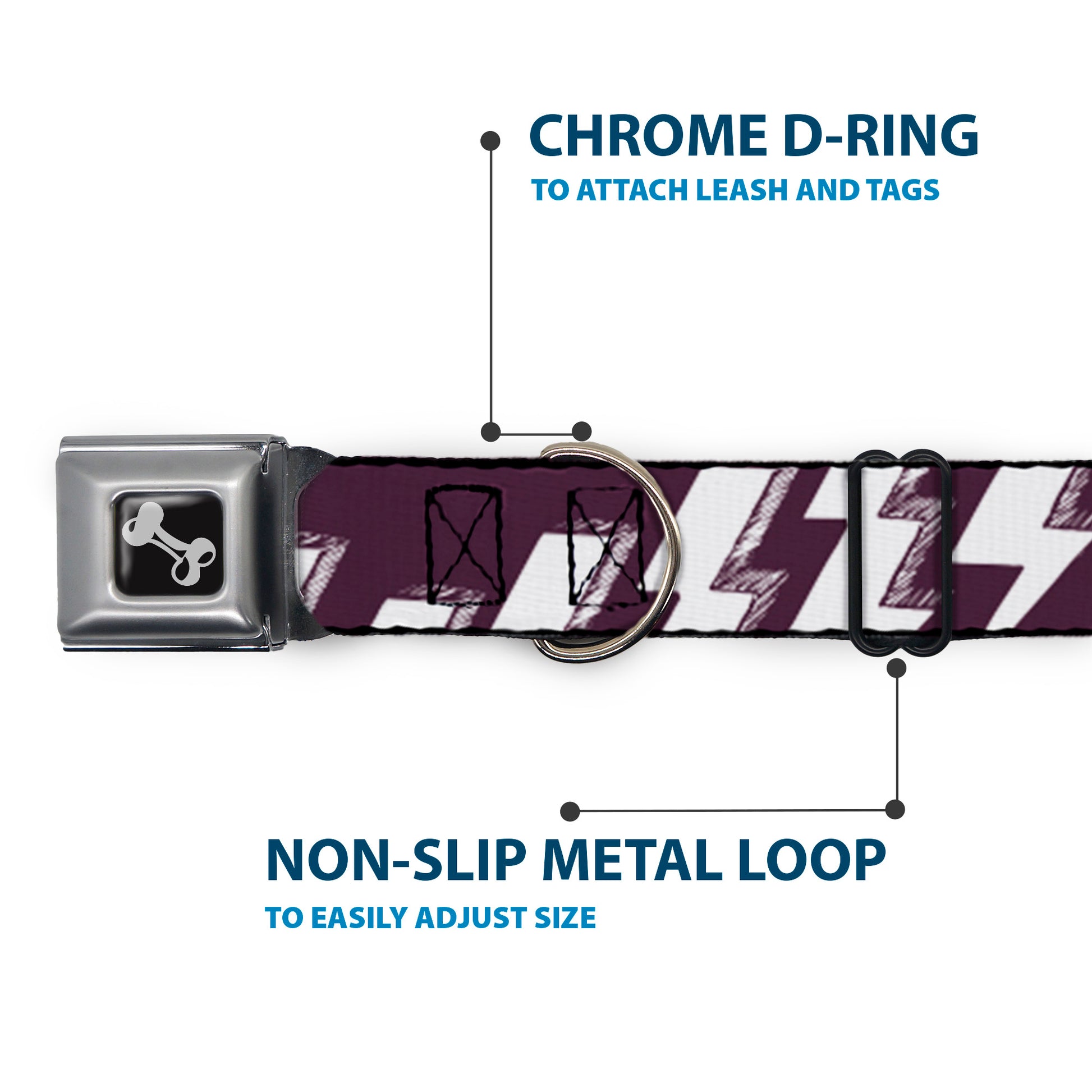 Dog Bone Seatbelt Buckle Collar - Lightning Bolts Sketch Plum/White Seatbelt Buckle Collars Buckle-Down