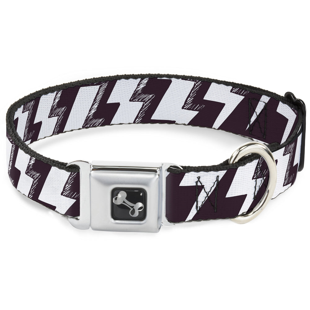 Dog Bone Seatbelt Buckle Collar - Lightning Bolts Sketch Plum/White Seatbelt Buckle Collars Buckle-Down
