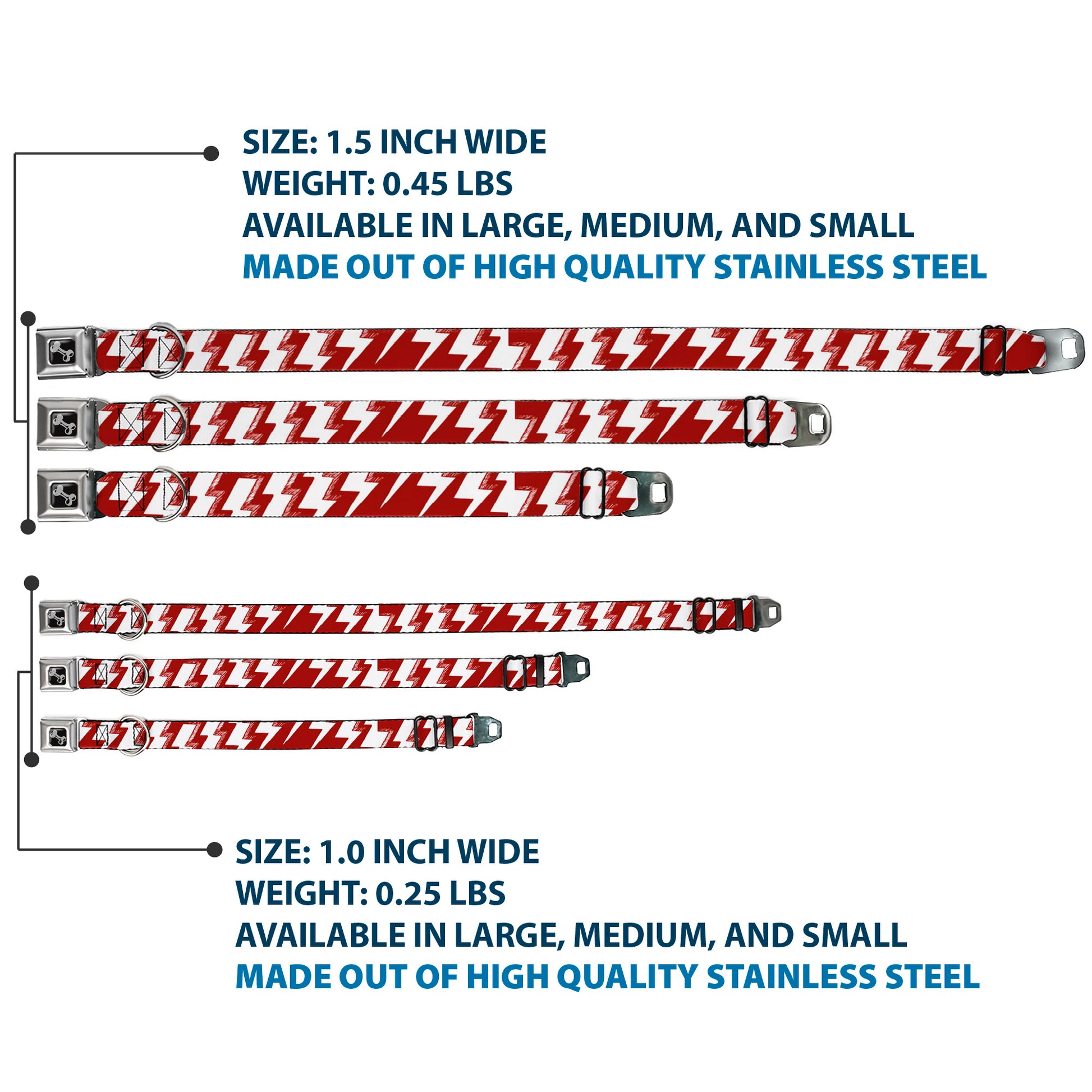 Dog Bone Seatbelt Buckle Collar - Lightning Bolts Sketch Red/White Seatbelt Buckle Collars Buckle-Down