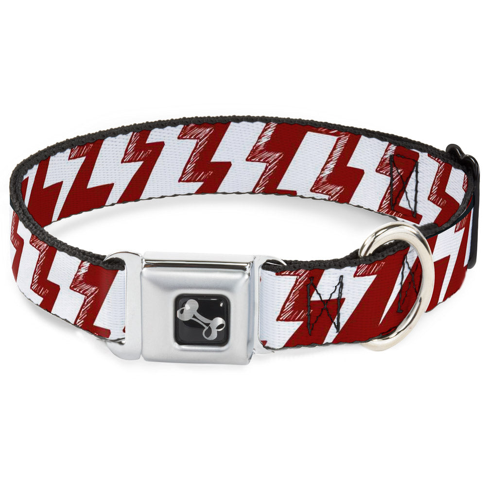 Dog Bone Seatbelt Buckle Collar - Lightning Bolts Sketch Red/White Seatbelt Buckle Collars Buckle-Down