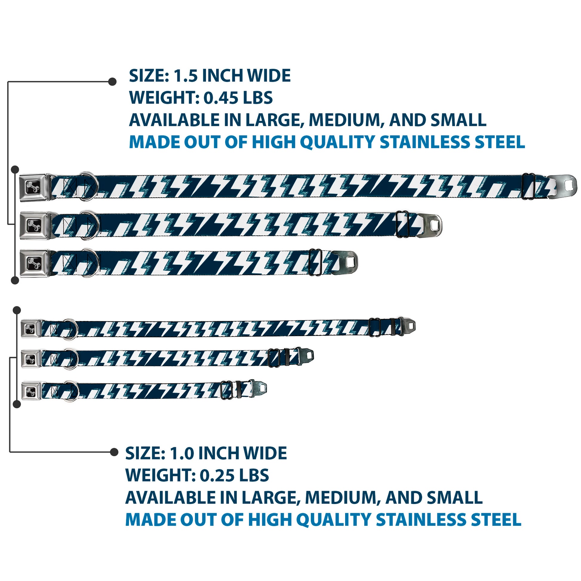 Dog Bone Seatbelt Buckle Collar - Lightning Bolts Sketch Navy/White Seatbelt Buckle Collars Buckle-Down