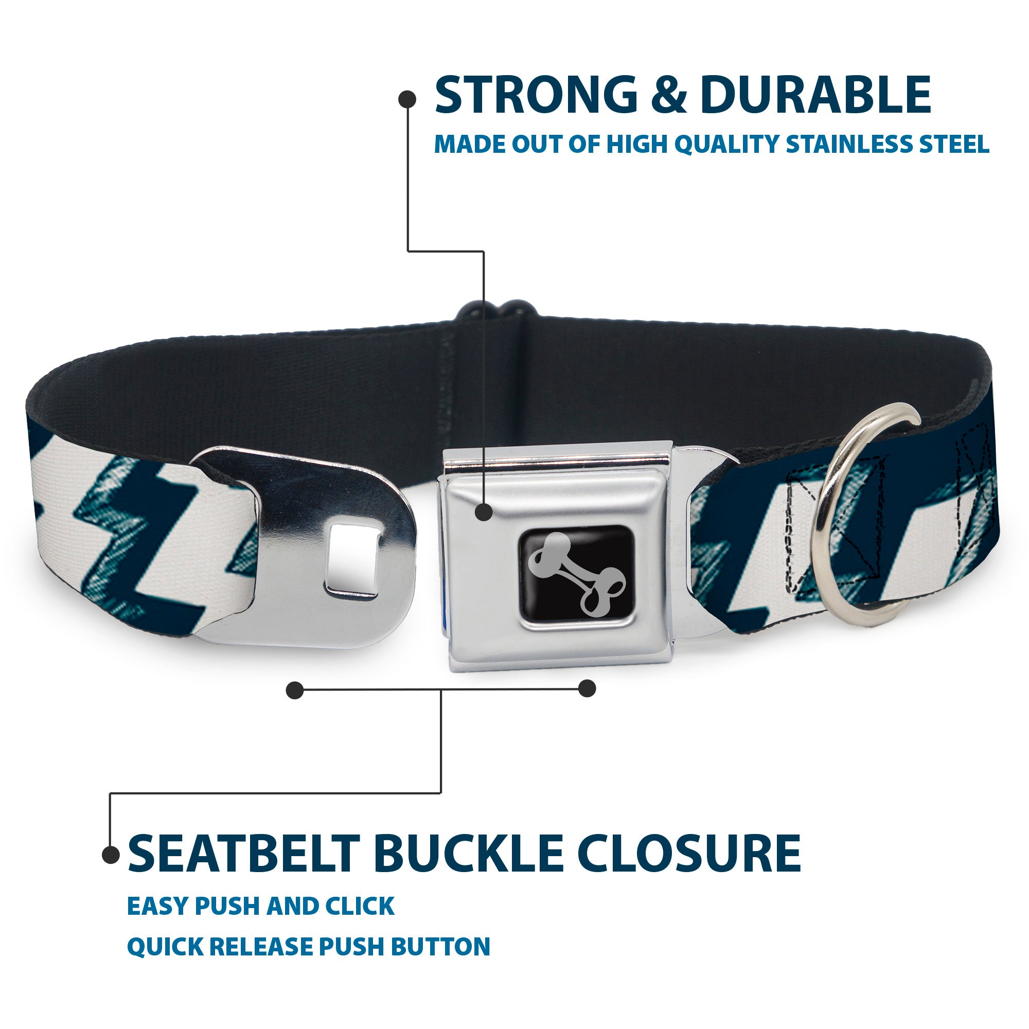 Dog Bone Seatbelt Buckle Collar - Lightning Bolts Sketch Navy/White Seatbelt Buckle Collars Buckle-Down