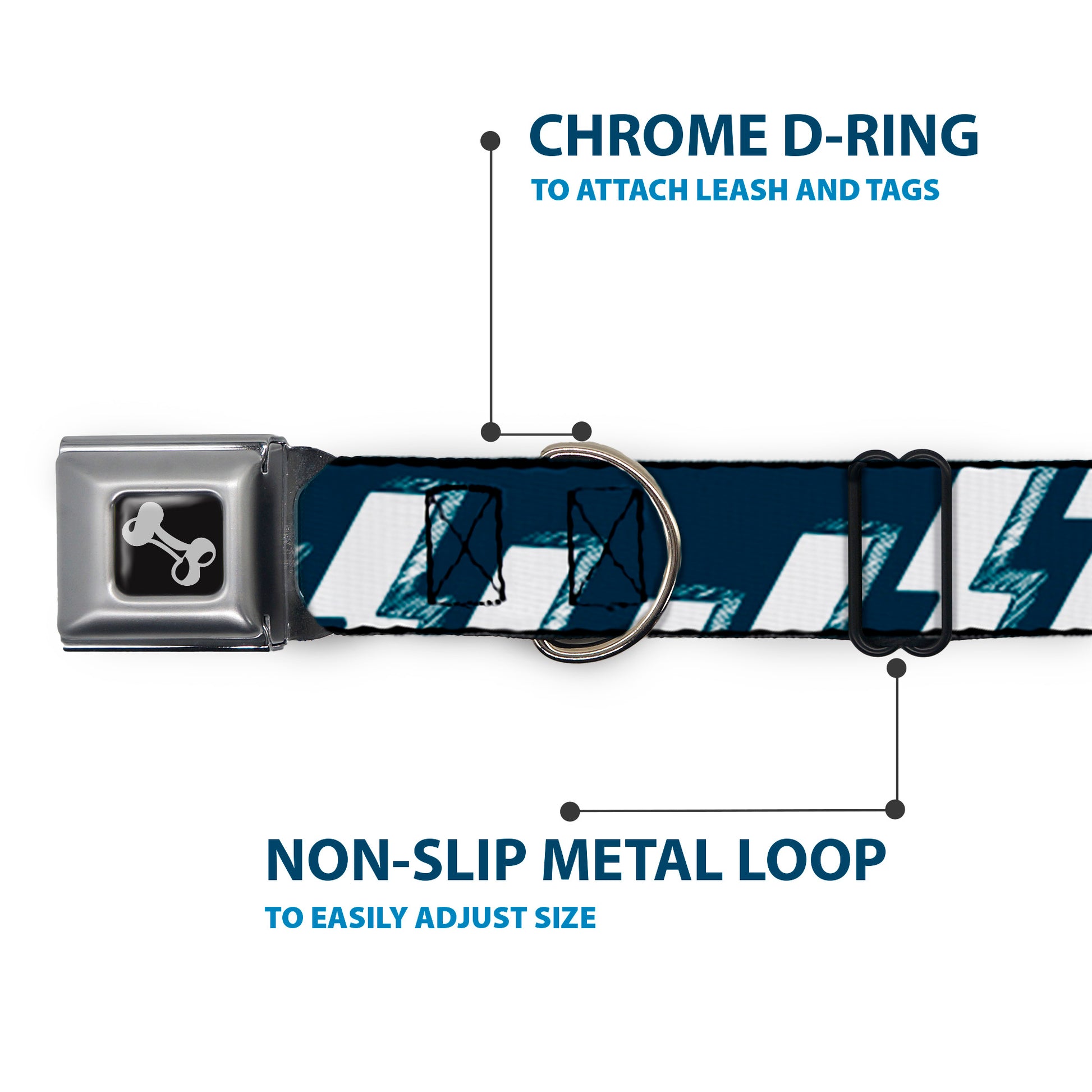 Dog Bone Seatbelt Buckle Collar - Lightning Bolts Sketch Navy/White Seatbelt Buckle Collars Buckle-Down