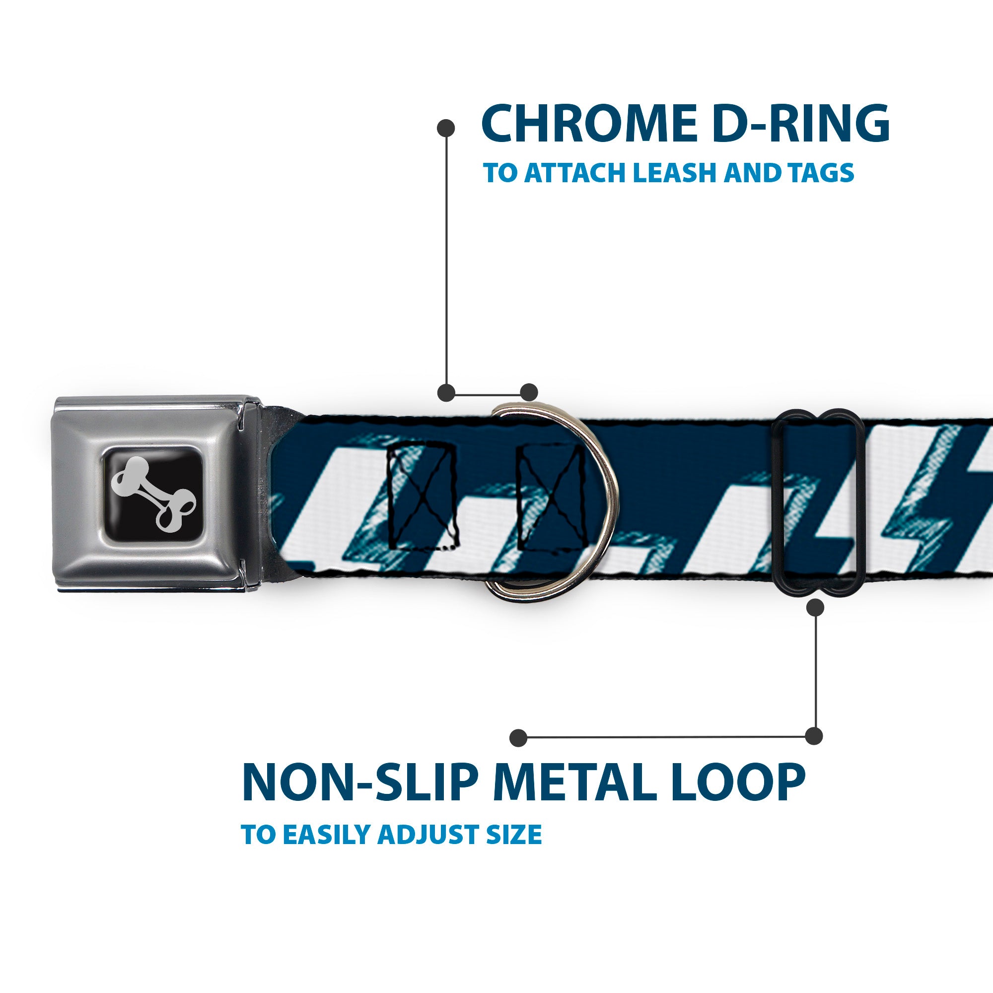 Dog Bone Seatbelt Buckle Collar - Lightning Bolts Sketch Navy/White Seatbelt Buckle Collars Buckle-Down