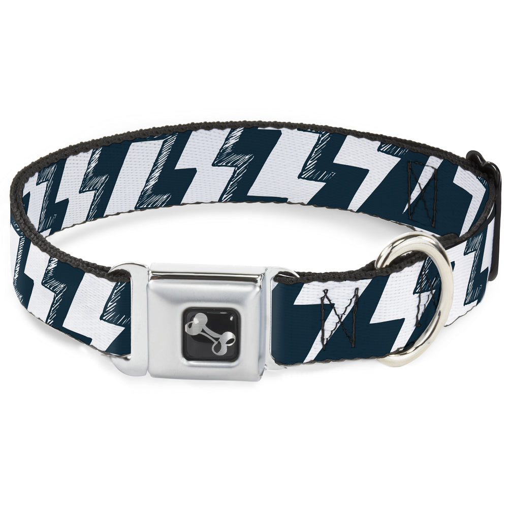 Dog Bone Seatbelt Buckle Collar - Lightning Bolts Sketch Navy/White Seatbelt Buckle Collars Buckle-Down