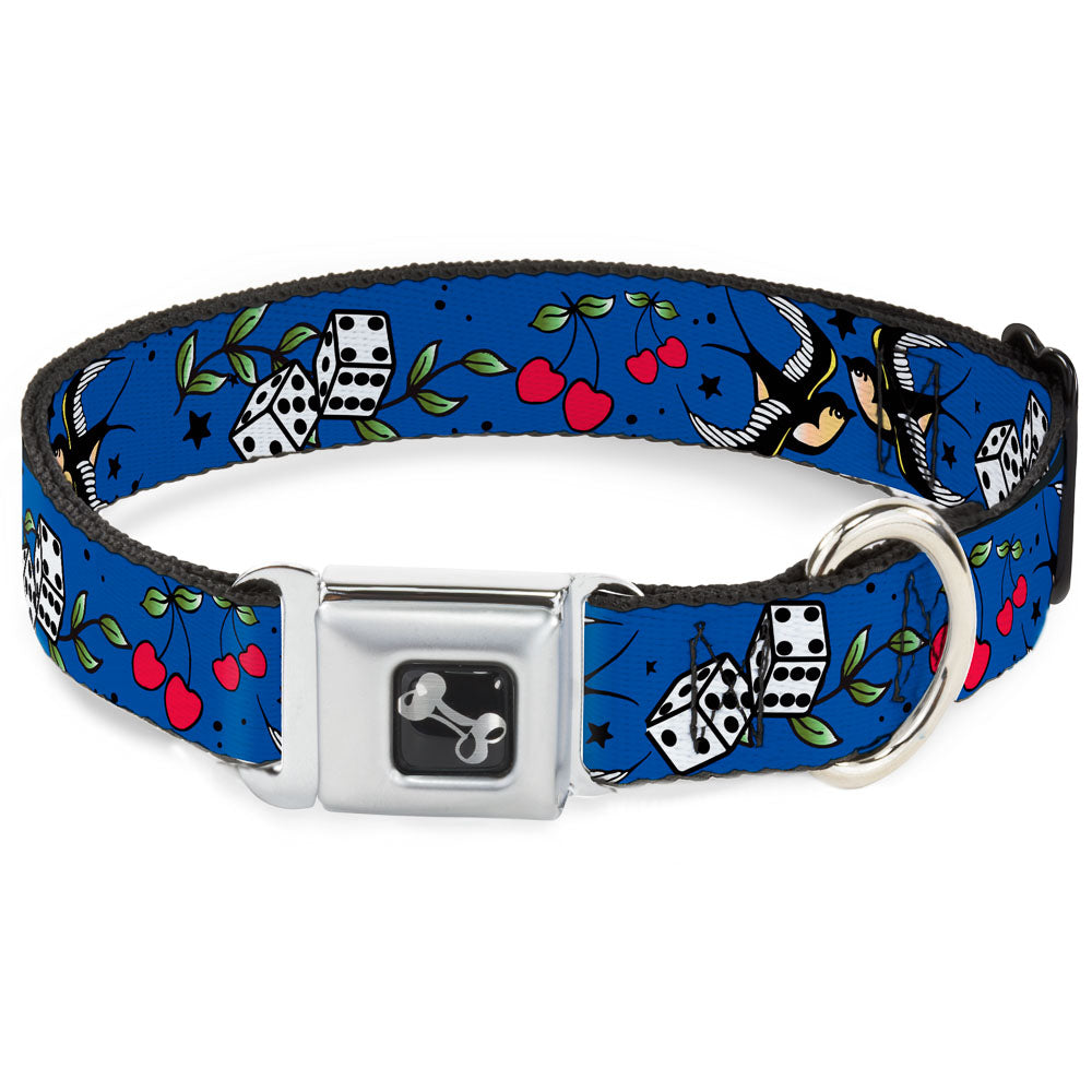 Dog Bone Seatbelt Buckle Collar - Lucky CLOSE-UP Blue Seatbelt Buckle Collars Buckle-Down