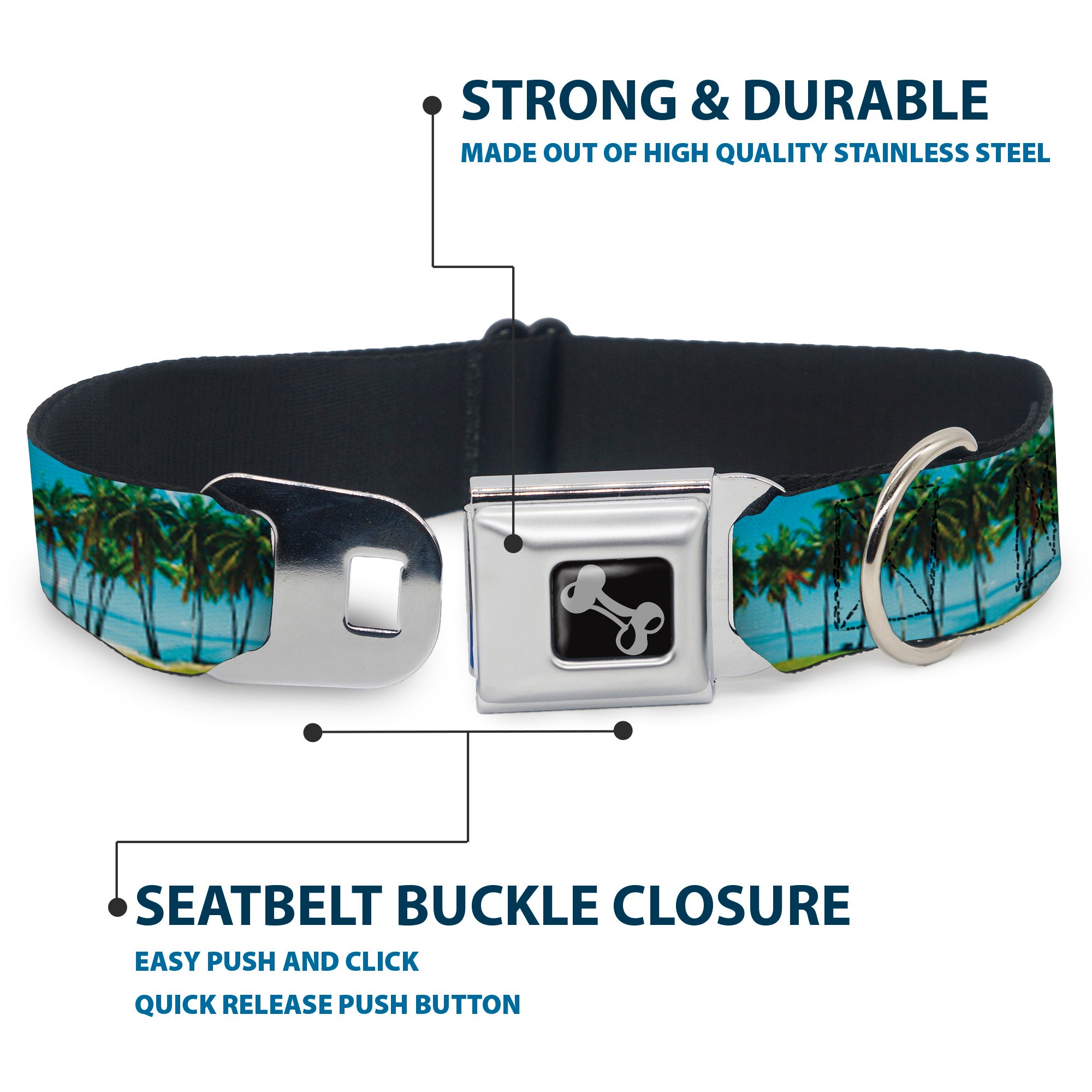 Dog Bone Seatbelt Buckle Collar - Landscape Beach Palm Trees Seatbelt Buckle Collars Buckle-Down