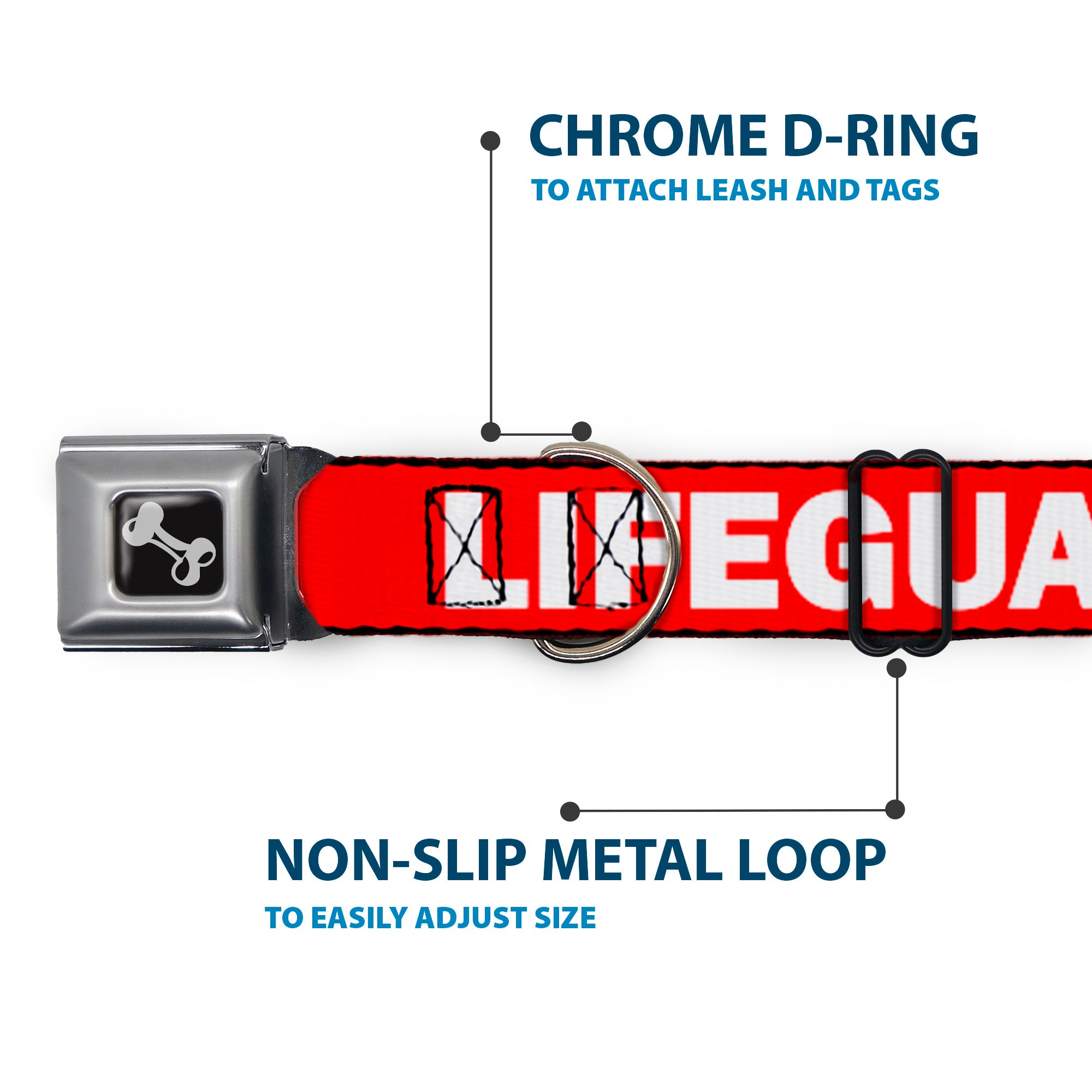 Dog Bone Seatbelt Buckle Collar - LIFEGUARD/Logo Red/White Seatbelt Buckle Collars Buckle-Down