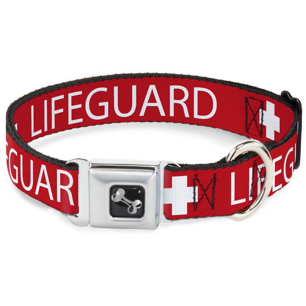 Dog Bone Seatbelt Buckle Collar - LIFEGUARD/Logo Red/White Seatbelt Buckle Collars Buckle-Down