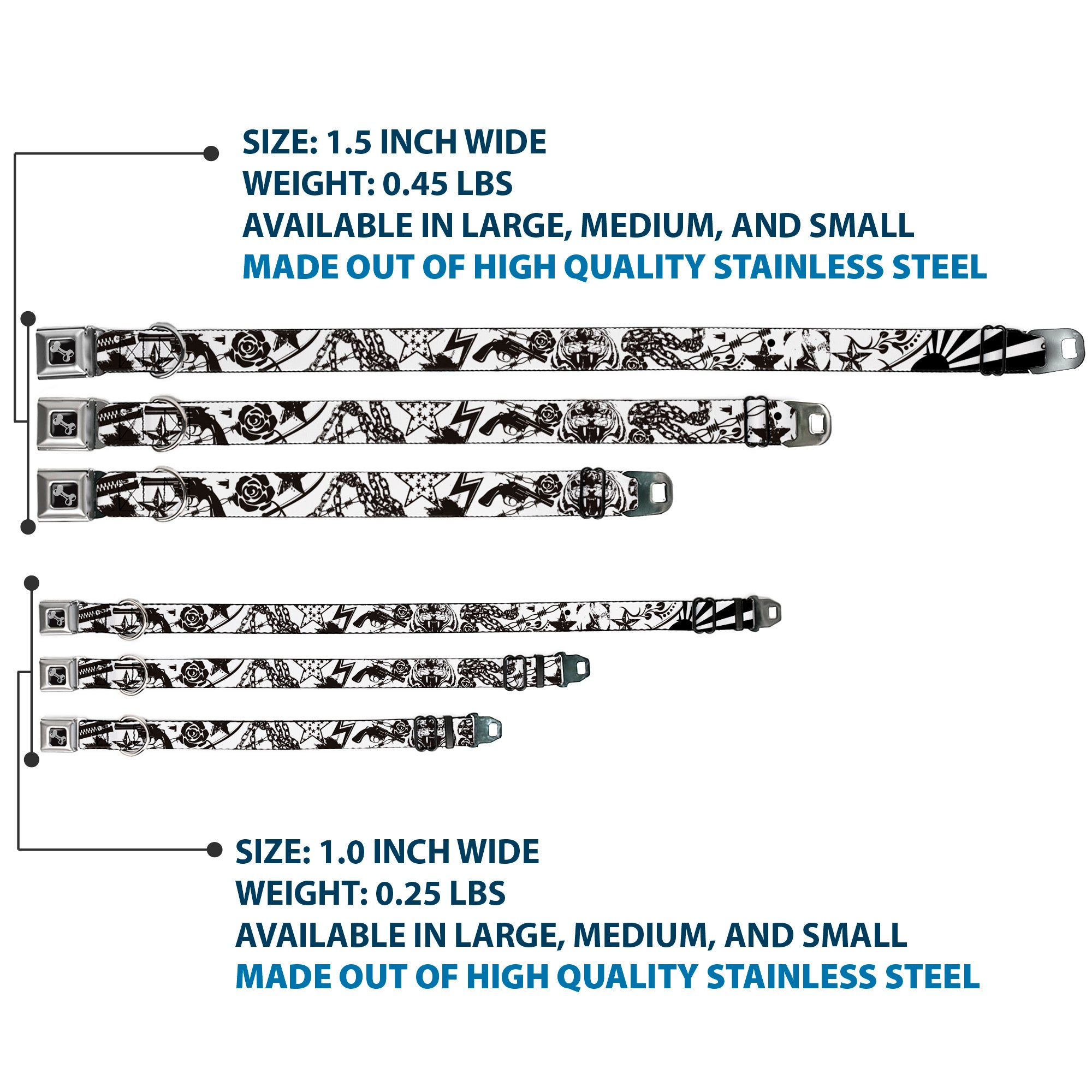 Dog Bone Seatbelt Buckle Collar - Madness White/Black Seatbelt Buckle Collars Buckle-Down