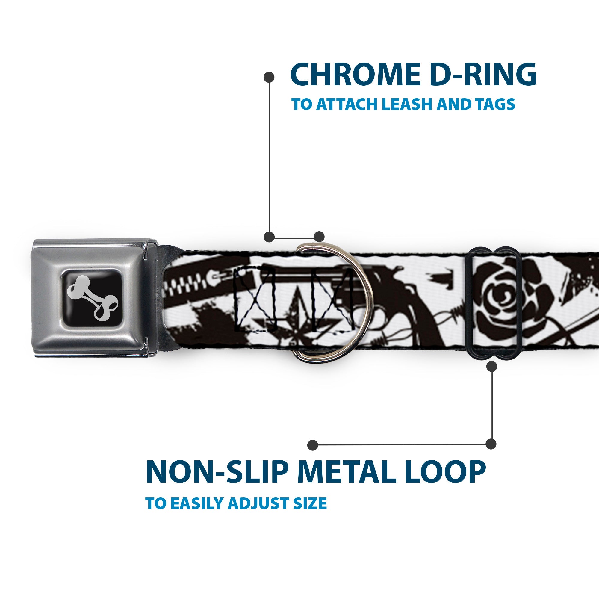 Dog Bone Seatbelt Buckle Collar - Madness White/Black Seatbelt Buckle Collars Buckle-Down