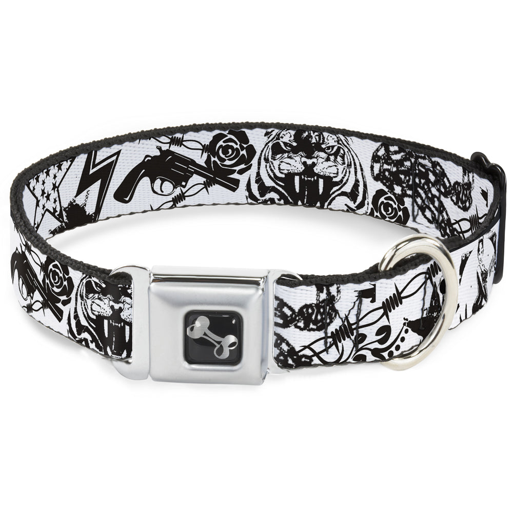 Dog Bone Seatbelt Buckle Collar - Madness White/Black Seatbelt Buckle Collars Buckle-Down