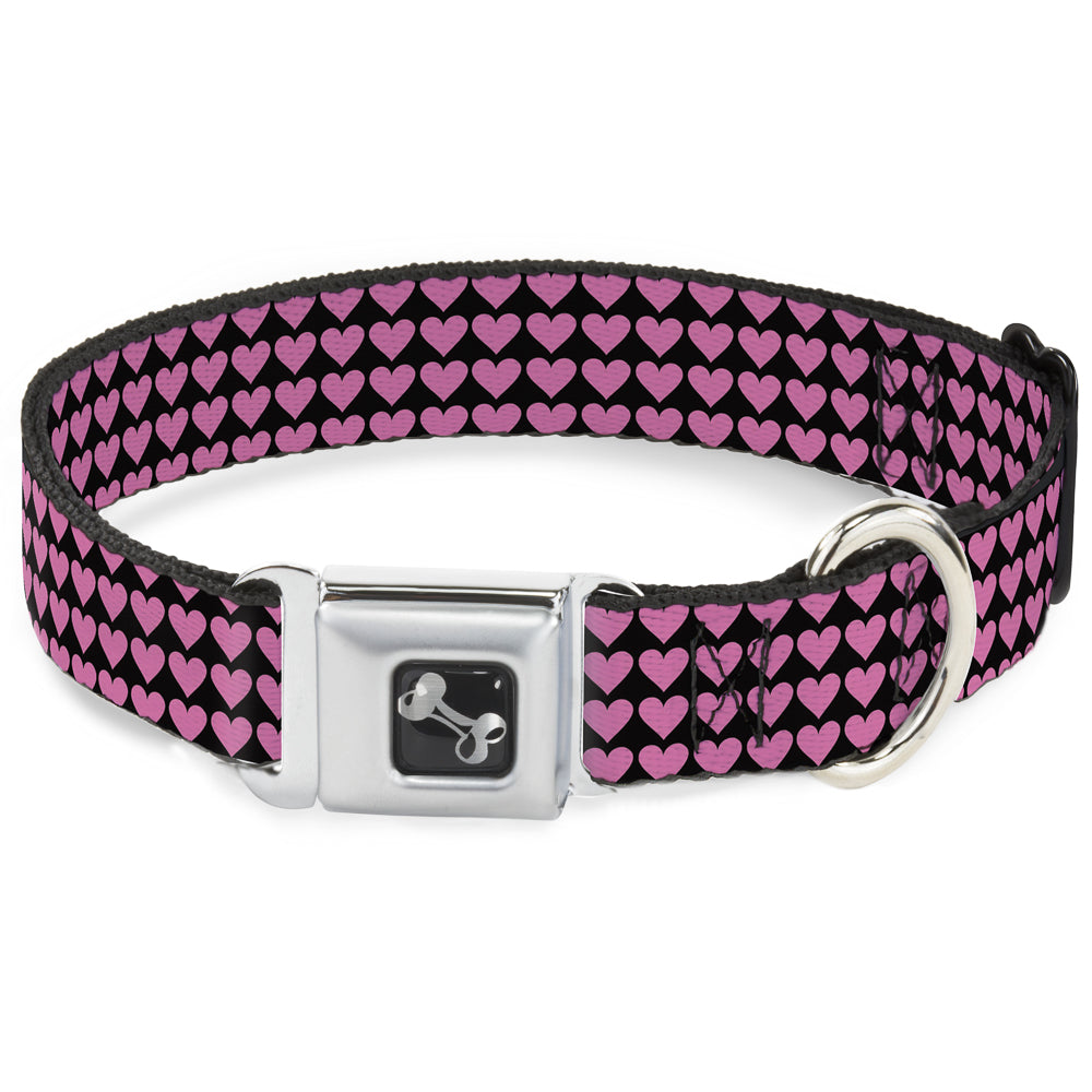 Dog Bone Seatbelt Buckle Collar - Mini Hearts Black/Pink Seatbelt Buckle Collars Buckle-Down