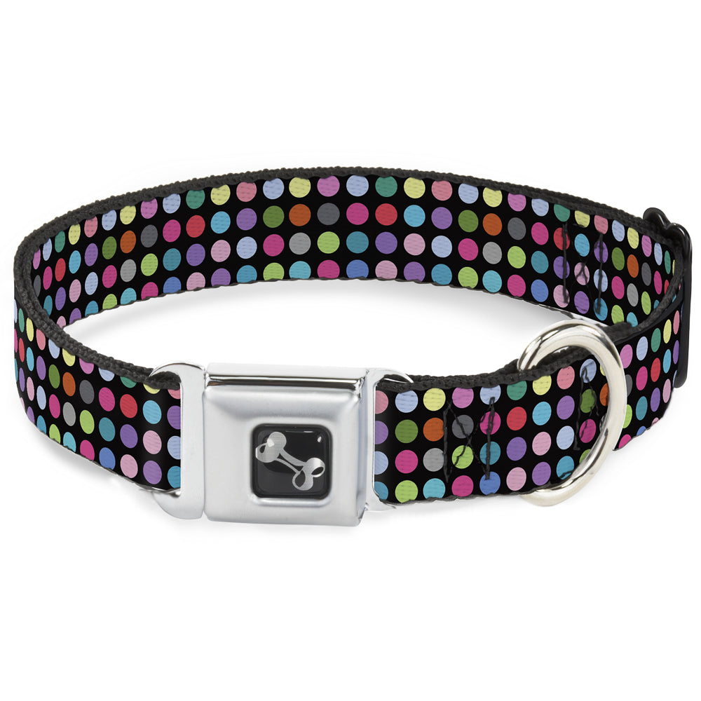 Dog Bone Seatbelt Buckle Collar - Mini Polka Dots Black/Multi Color Seatbelt Buckle Collars Buckle-Down
