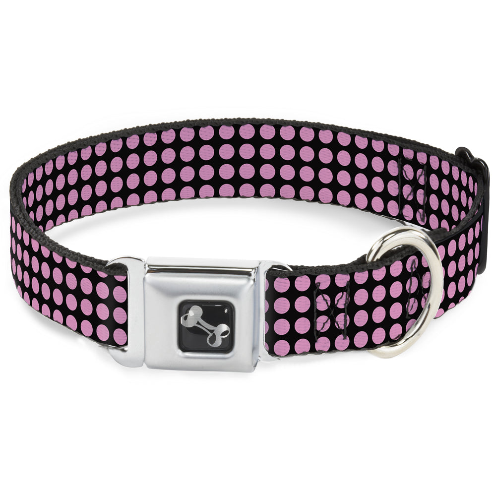 Dog Bone Seatbelt Buckle Collar - Mini Polka Dots Black/Pink Seatbelt Buckle Collars Buckle-Down