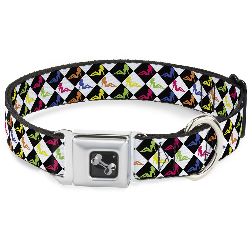 Dog Bone Seatbelt Buckle Collar - Mud Flap Girl Diamonds Black/White/Multi Neon Seatbelt Buckle Collars Buckle-Down