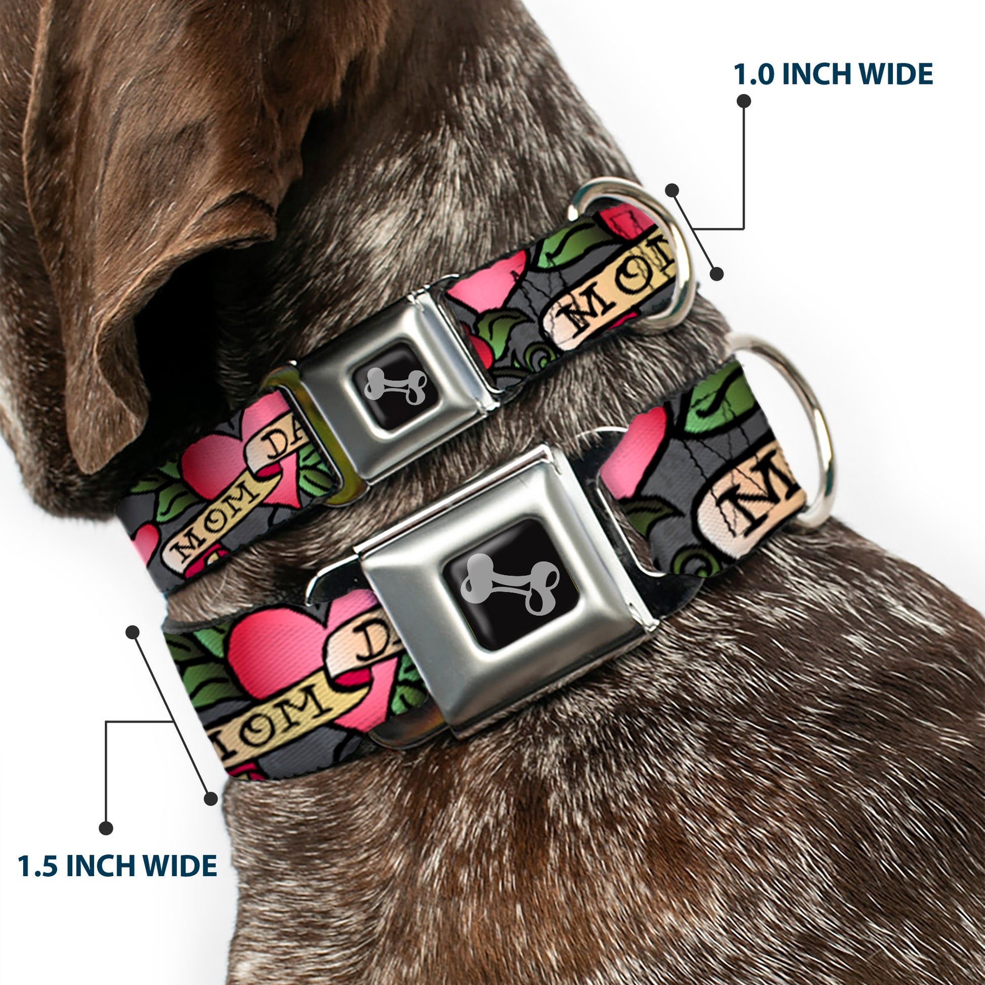Dog Bone Seatbelt Buckle Collar - Mom & Dad Gray Seatbelt Buckle Collars Buckle-Down