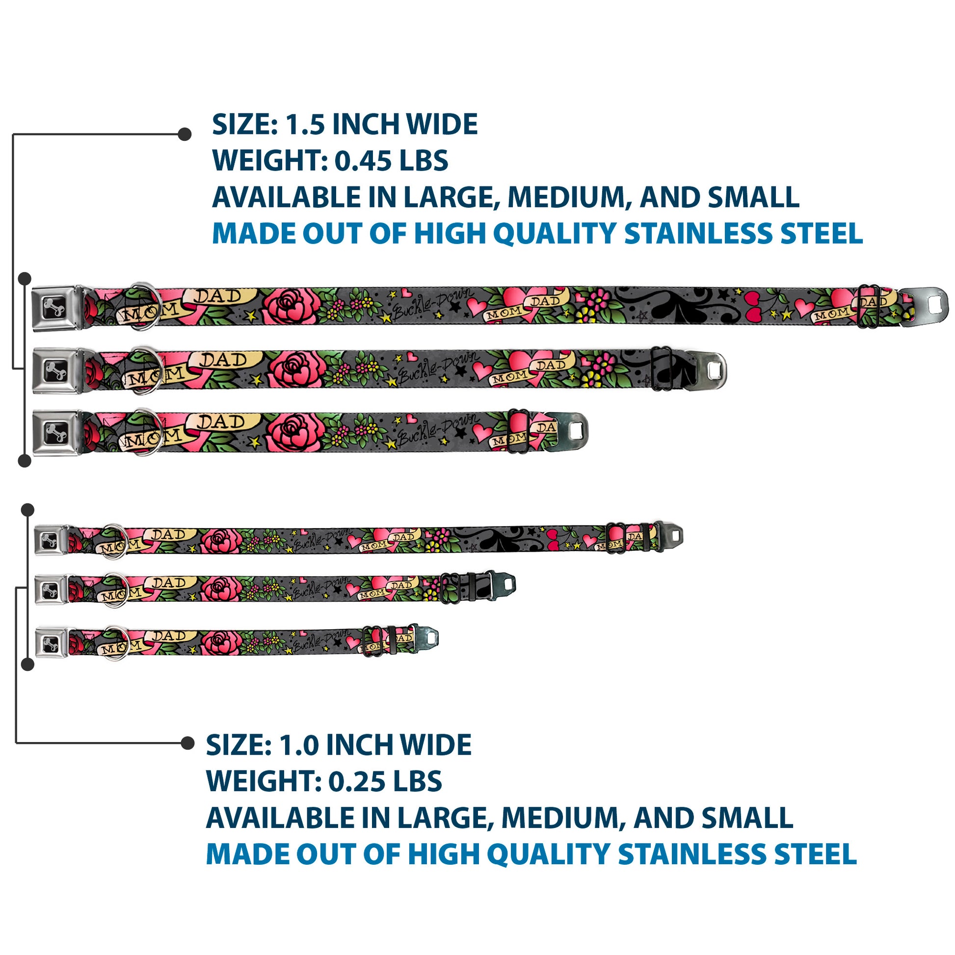 Dog Bone Seatbelt Buckle Collar - Mom & Dad Gray Seatbelt Buckle Collars Buckle-Down