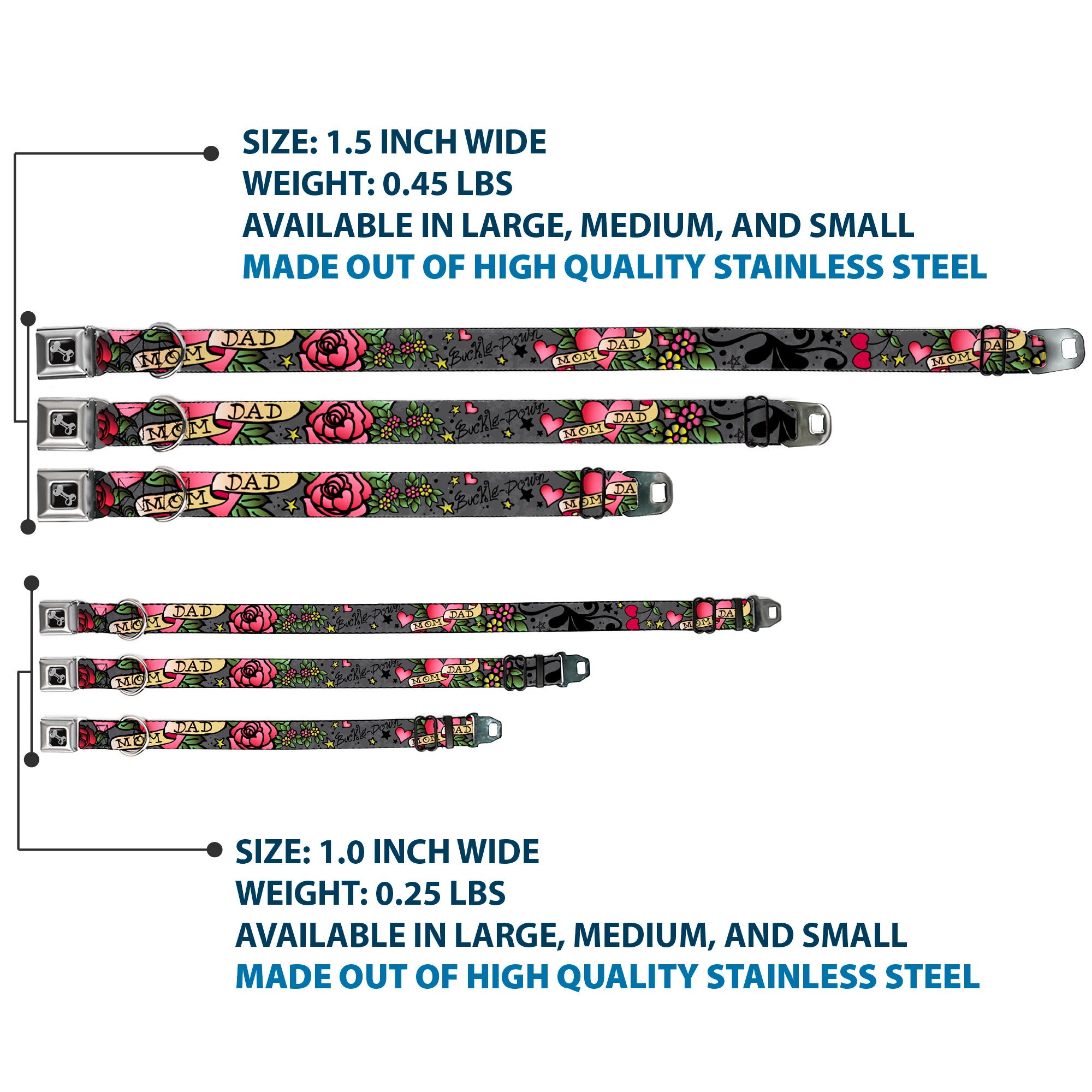 Dog Bone Seatbelt Buckle Collar - Mom & Dad Gray Seatbelt Buckle Collars Buckle-Down