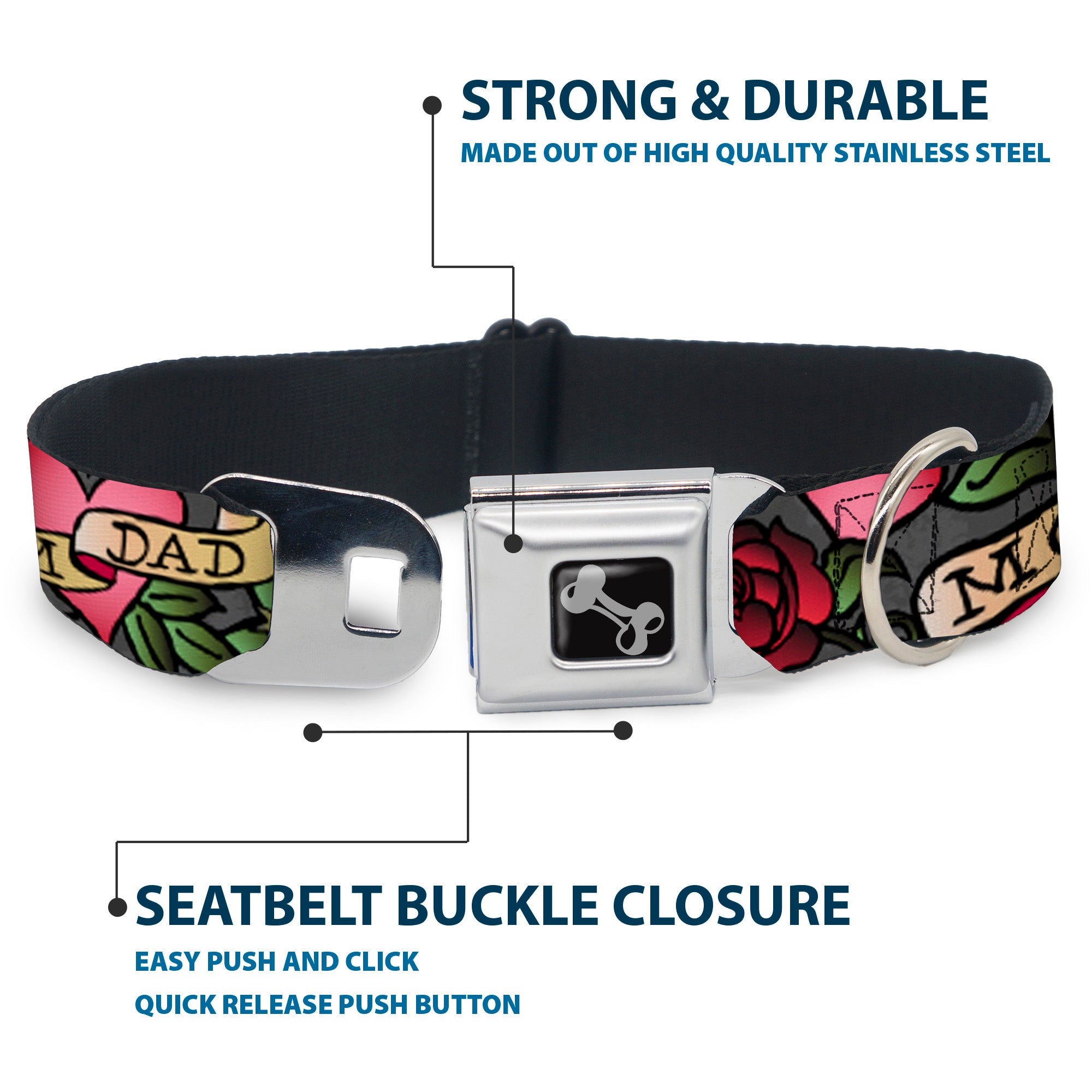 Dog Bone Seatbelt Buckle Collar - Mom & Dad Gray Seatbelt Buckle Collars Buckle-Down