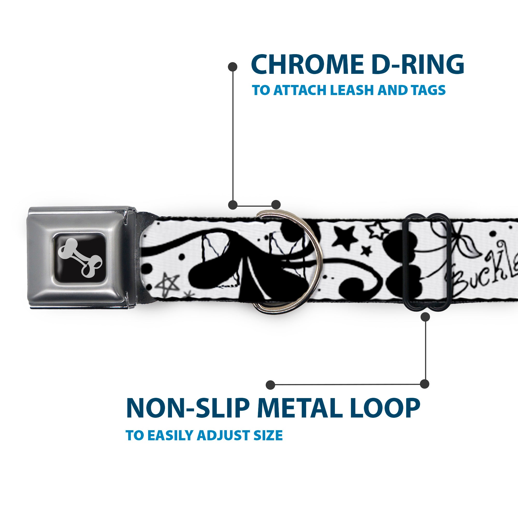 Dog Bone Seatbelt Buckle Collar - Mom & Dad Black/White Seatbelt Buckle Collars Buckle-Down