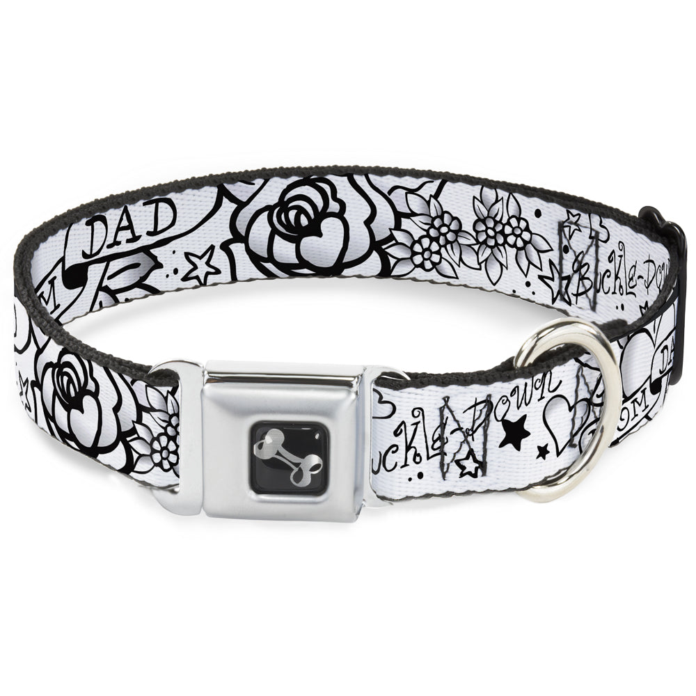 Dog Bone Seatbelt Buckle Collar - Mom & Dad Black/White Seatbelt Buckle Collars Buckle-Down