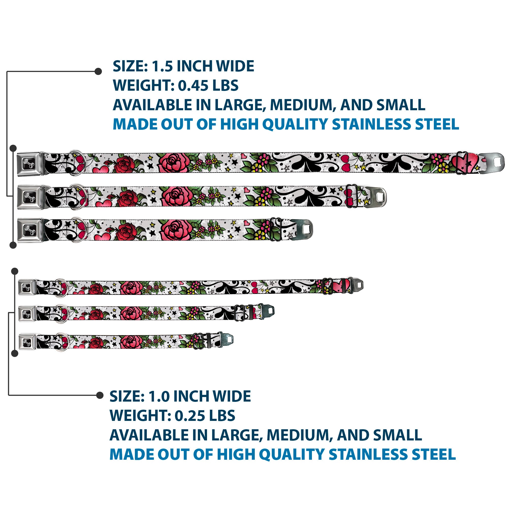 Dog Bone Seatbelt Buckle Collar - Mom & Dad CLOSE-UP White Seatbelt Buckle Collars Buckle-Down