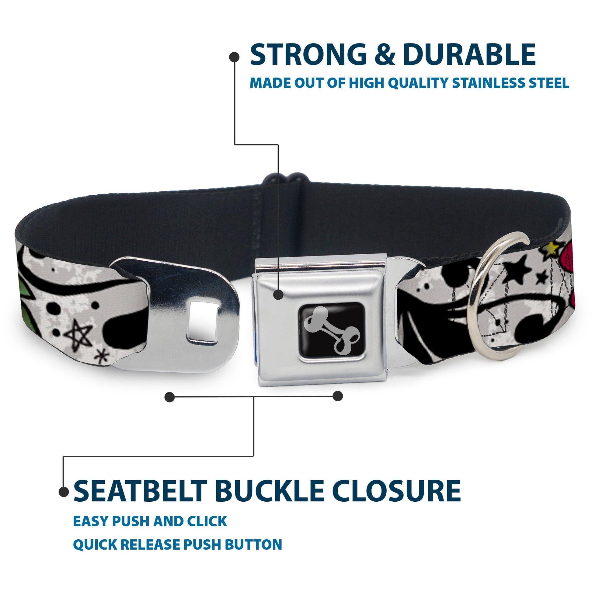 Dog Bone Seatbelt Buckle Collar - Mom & Dad CLOSE-UP White Seatbelt Buckle Collars Buckle-Down