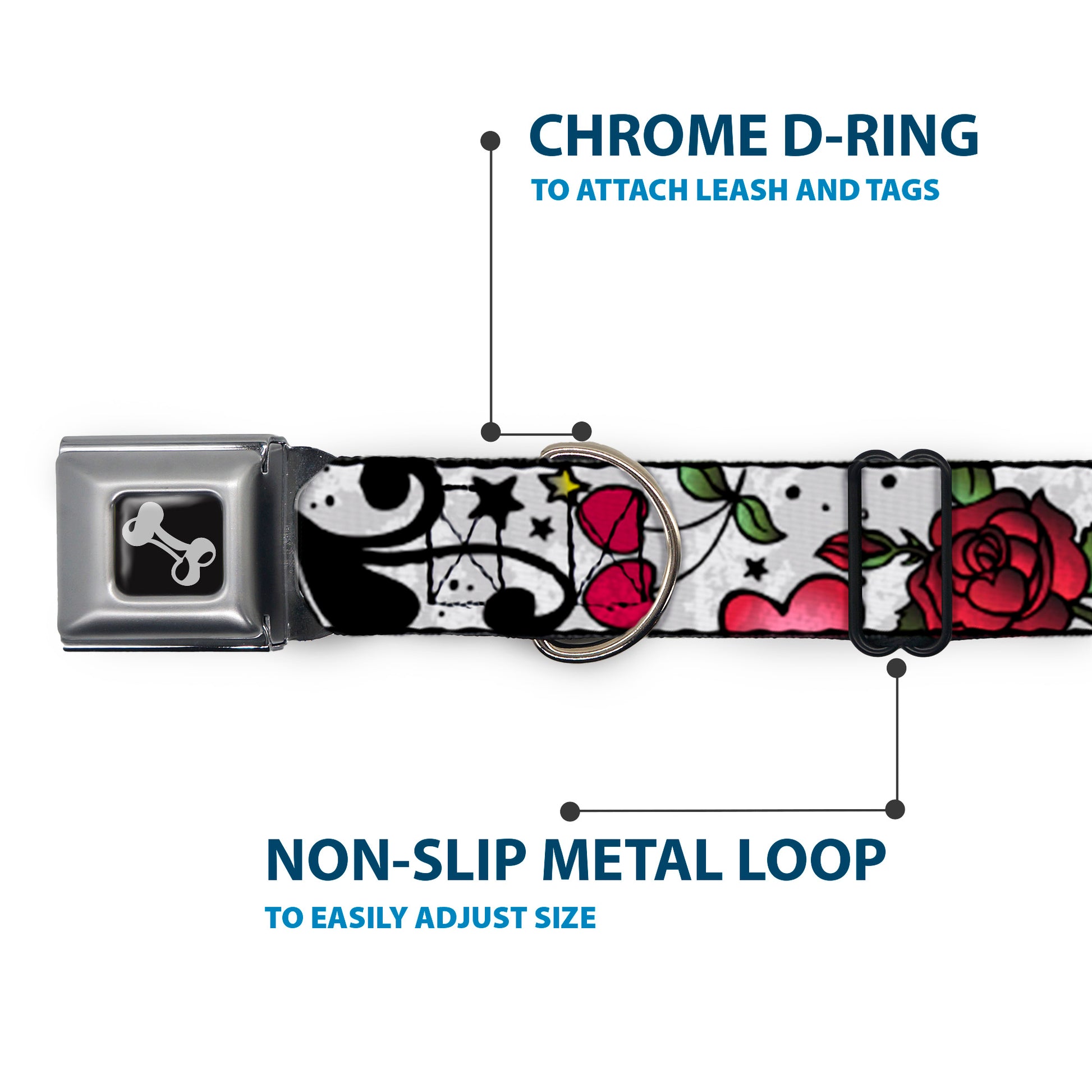 Dog Bone Seatbelt Buckle Collar - Mom & Dad CLOSE-UP White Seatbelt Buckle Collars Buckle-Down