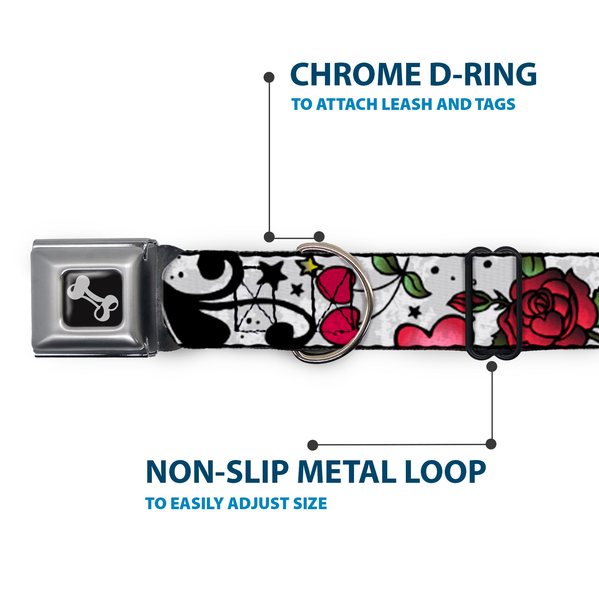 Dog Bone Seatbelt Buckle Collar - Mom & Dad CLOSE-UP White Seatbelt Buckle Collars Buckle-Down