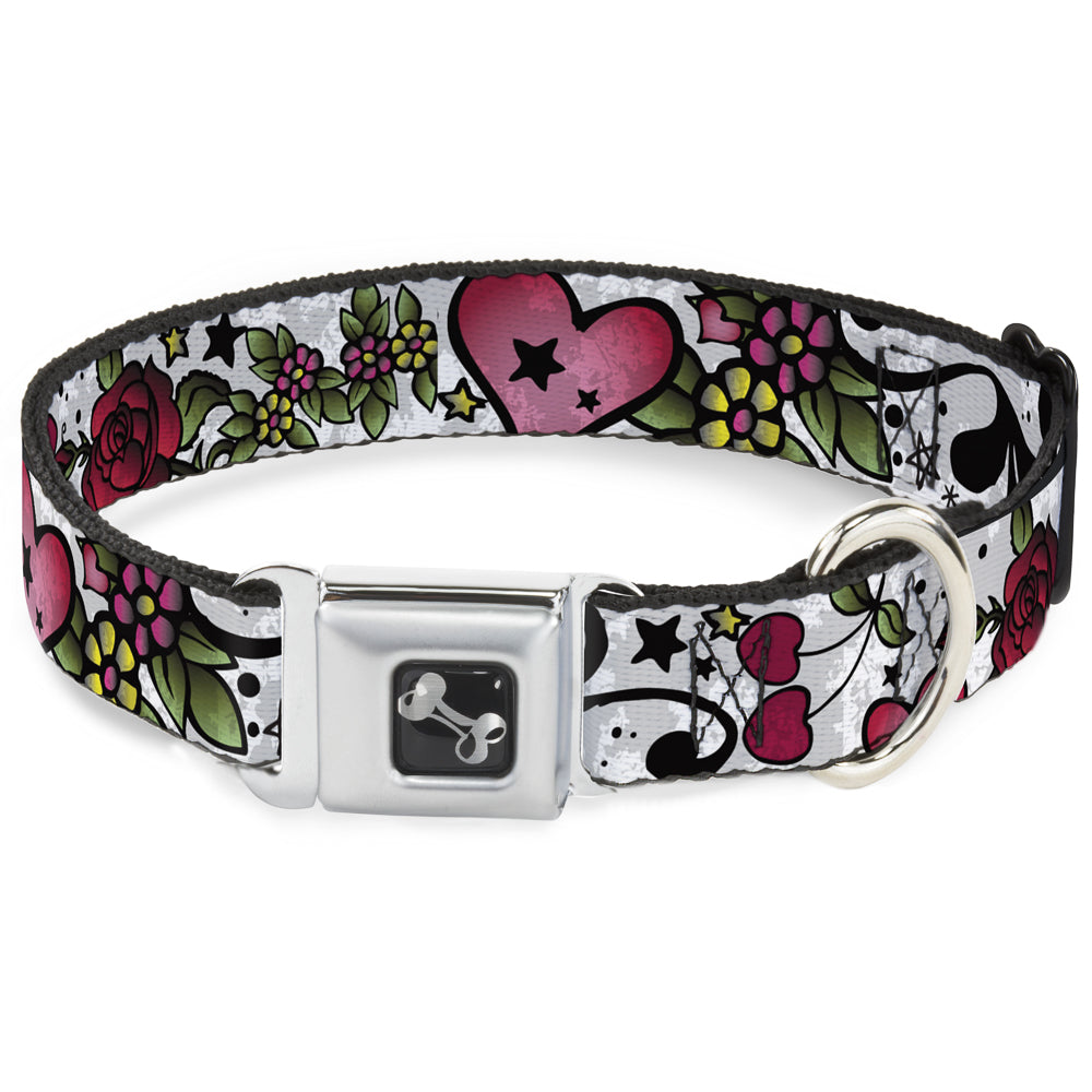 Dog Bone Seatbelt Buckle Collar - Mom & Dad CLOSE-UP White Seatbelt Buckle Collars Buckle-Down