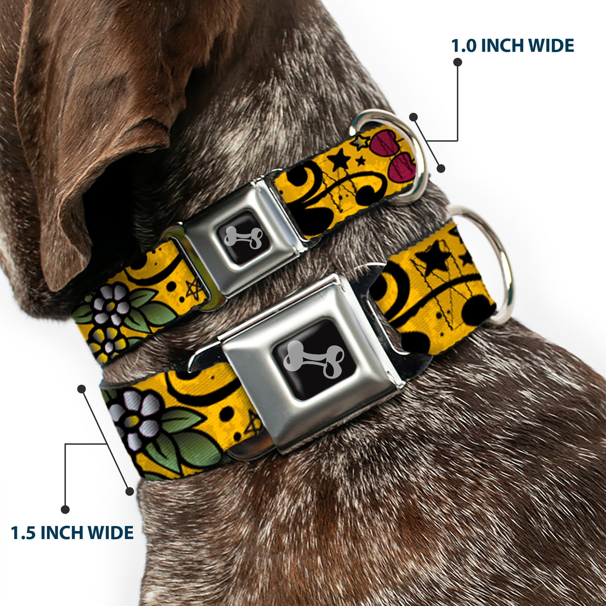 Dog Bone Seatbelt Buckle Collar - Mom & Dad CLOSE-UP Yellow Seatbelt Buckle Collars Buckle-Down