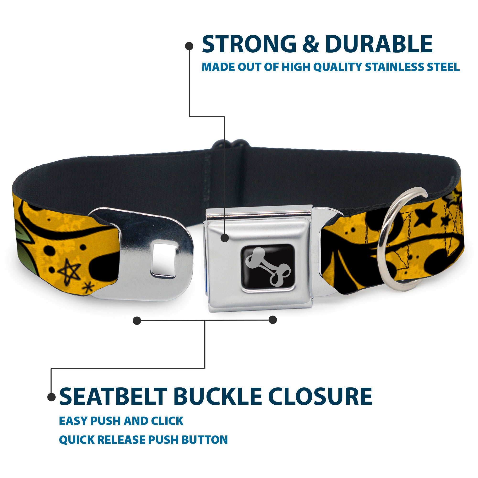 Dog Bone Seatbelt Buckle Collar - Mom & Dad CLOSE-UP Yellow Seatbelt Buckle Collars Buckle-Down