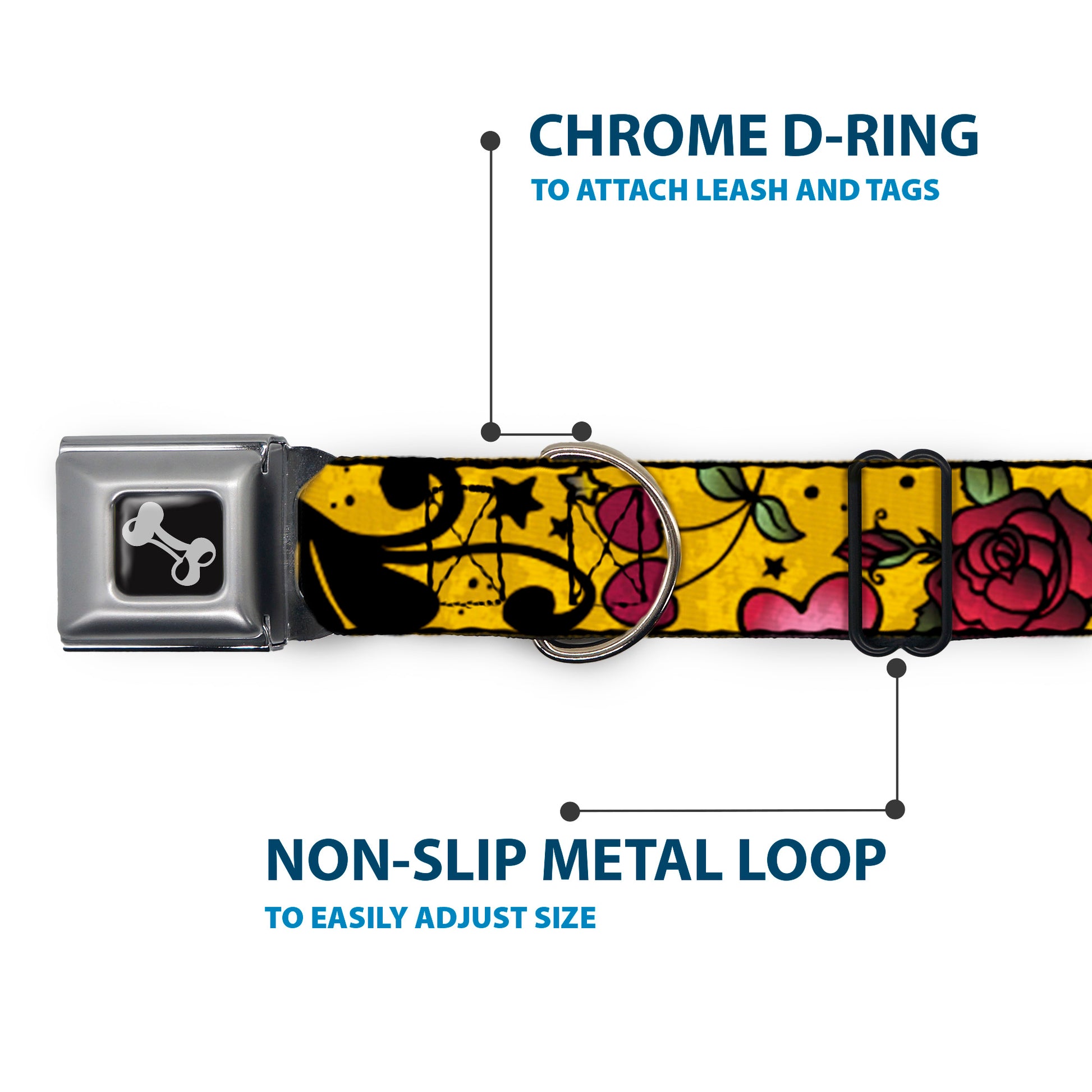 Dog Bone Seatbelt Buckle Collar - Mom & Dad CLOSE-UP Yellow Seatbelt Buckle Collars Buckle-Down