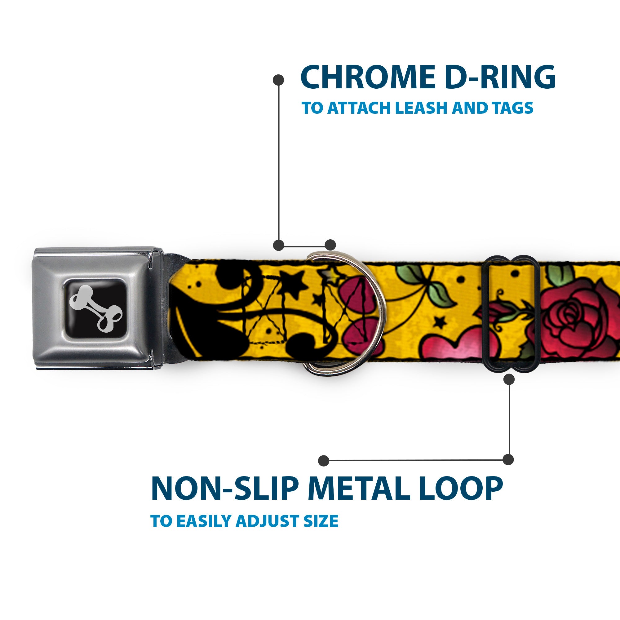 Dog Bone Seatbelt Buckle Collar - Mom & Dad CLOSE-UP Yellow Seatbelt Buckle Collars Buckle-Down