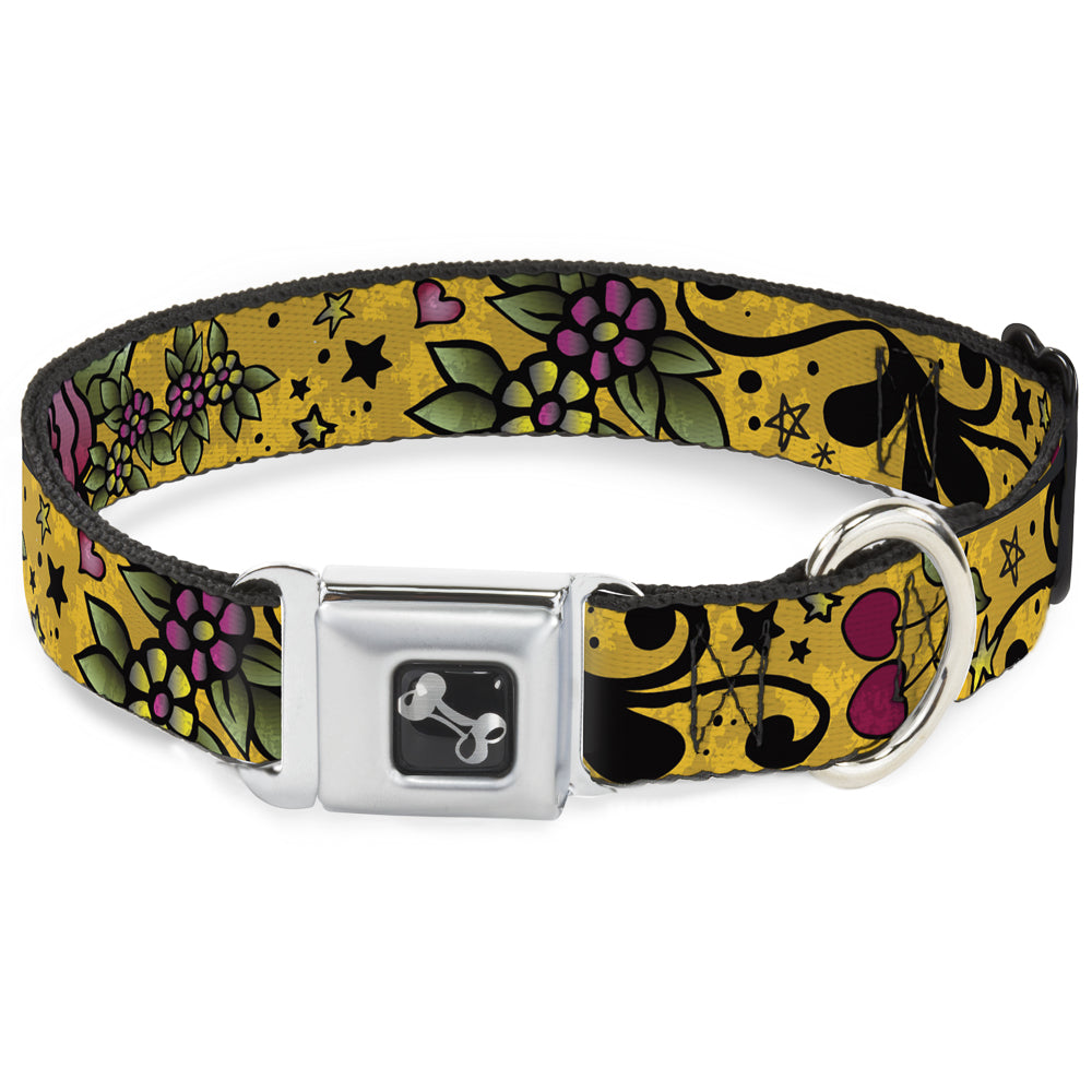 Dog Bone Seatbelt Buckle Collar - Mom & Dad CLOSE-UP Yellow Seatbelt Buckle Collars Buckle-Down
