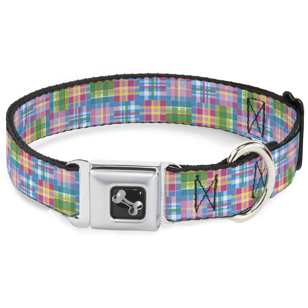 Dog Bone Seatbelt Buckle Collar - Madras Plaid Pink Seatbelt Buckle Collars Buckle-Down