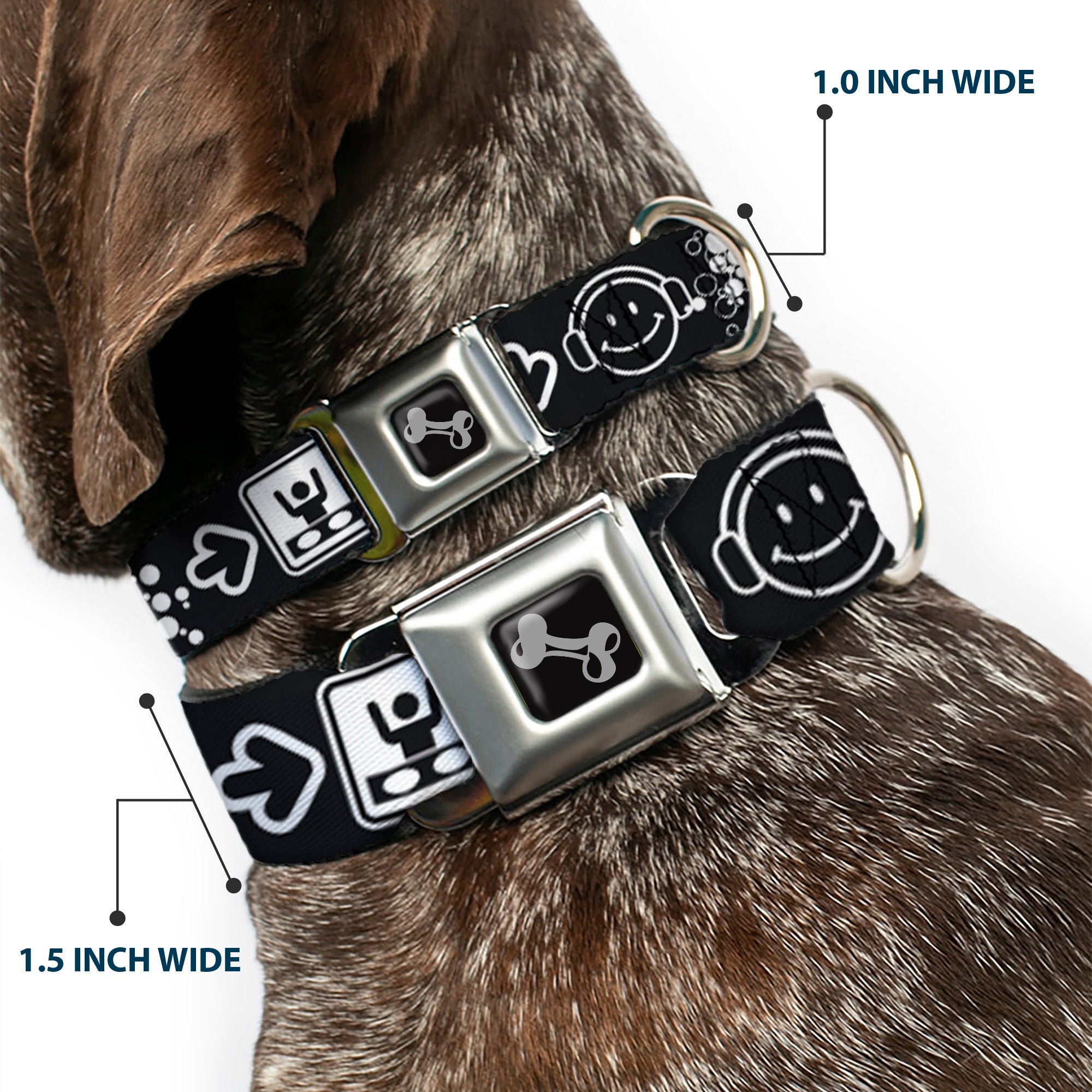 Dog Bone Seatbelt Buckle Collar - Music Happy Face Seatbelt Buckle Collars Buckle-Down