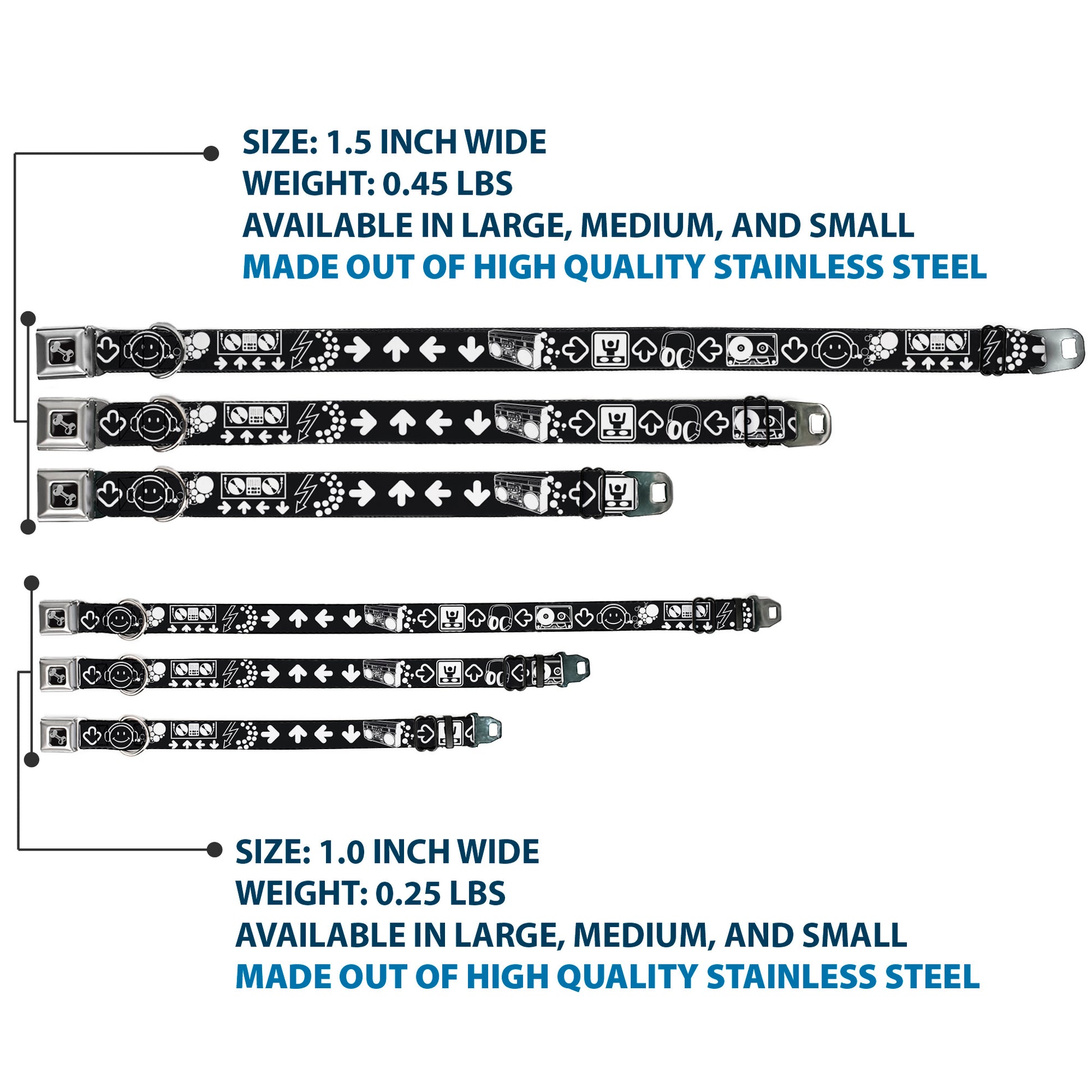 Dog Bone Seatbelt Buckle Collar - Music Happy Face Seatbelt Buckle Collars Buckle-Down