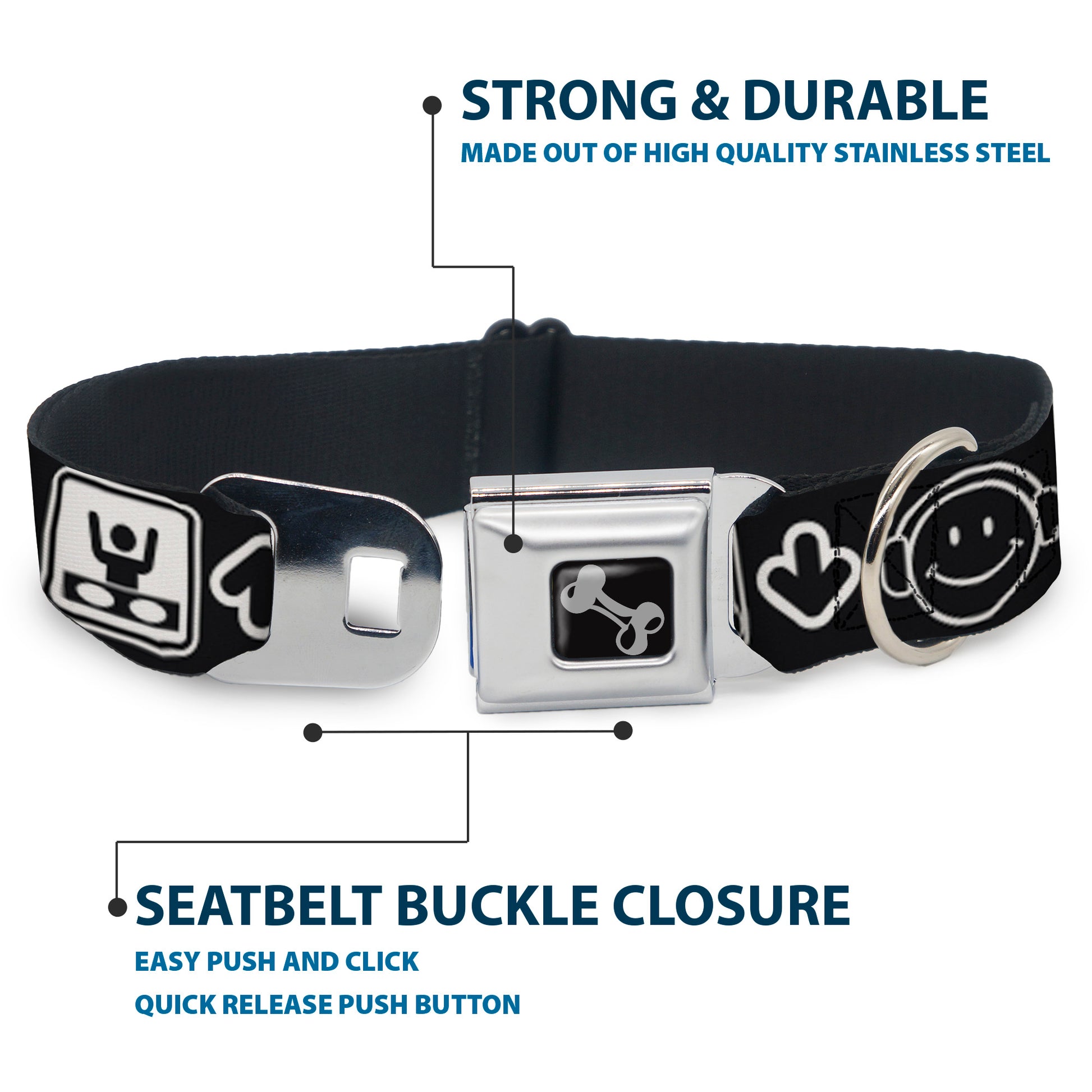 Dog Bone Seatbelt Buckle Collar - Music Happy Face Seatbelt Buckle Collars Buckle-Down
