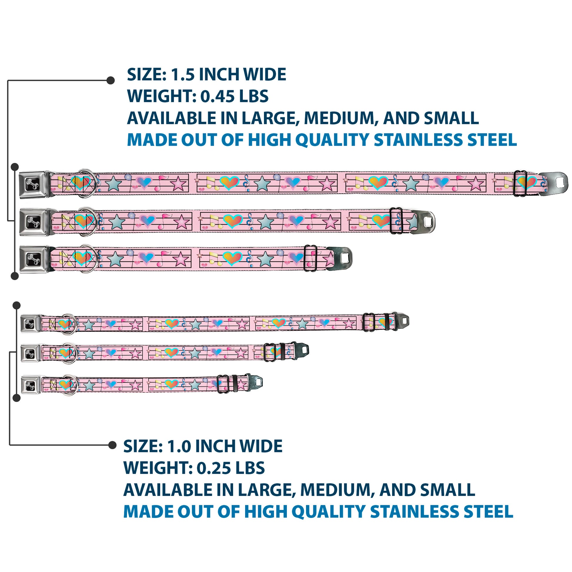 Dog Bone Seatbelt Buckle Collar - Music Notes Pink Seatbelt Buckle Collars Buckle-Down