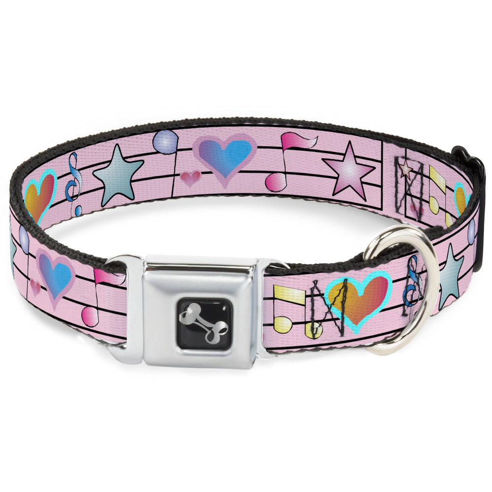 Dog Bone Seatbelt Buckle Collar - Music Notes Pink Seatbelt Buckle Collars Buckle-Down