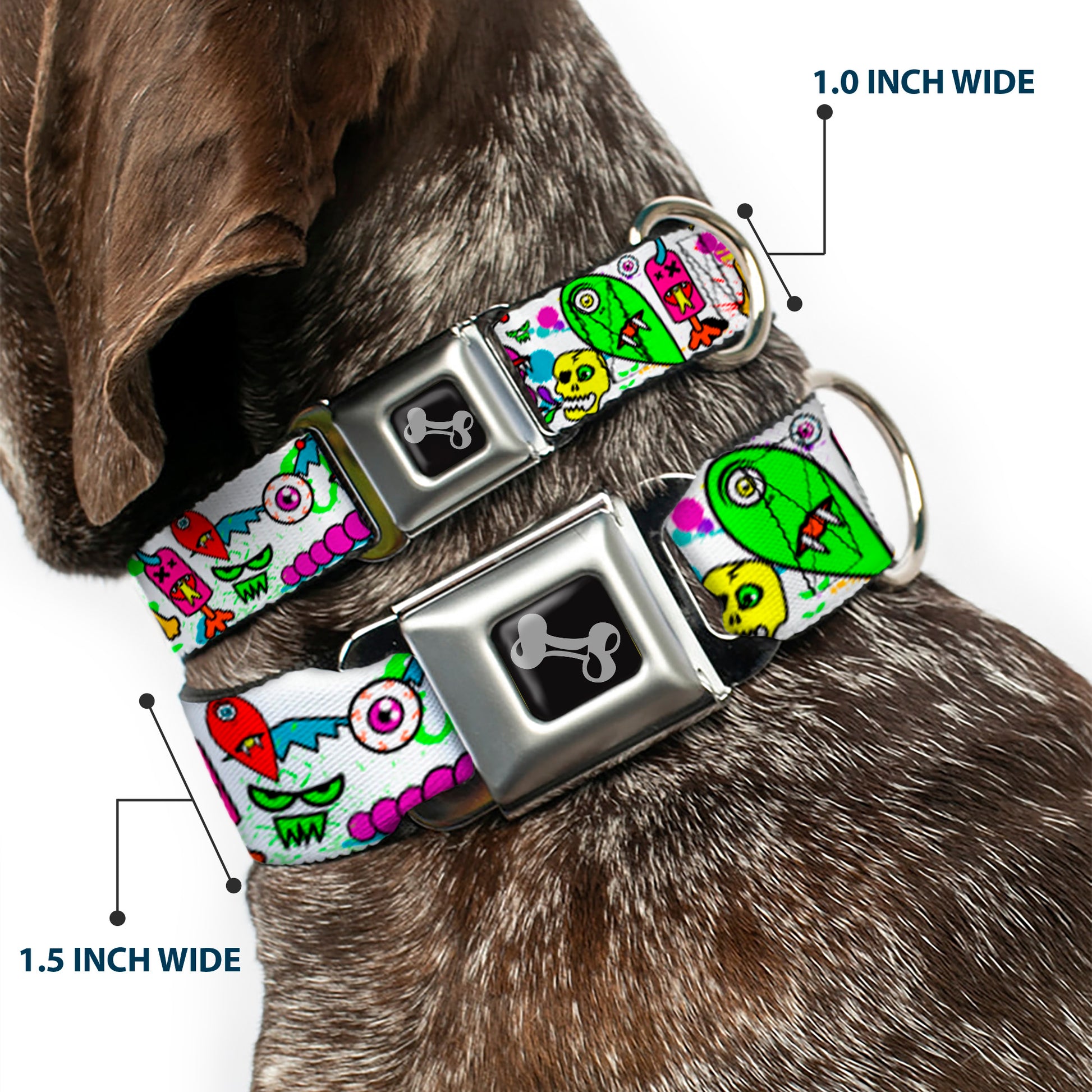Dog Bone Seatbelt Buckle Collar - Monsters White Seatbelt Buckle Collars Buckle-Down