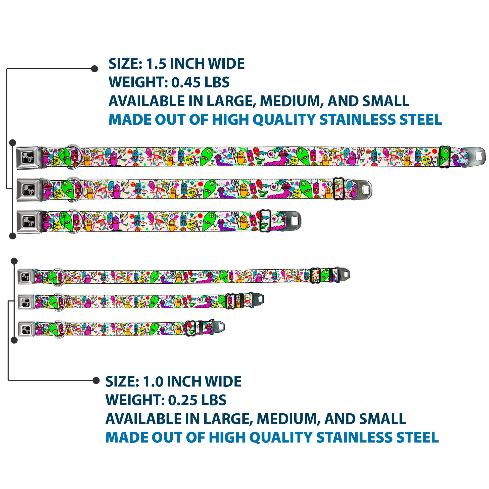 Dog Bone Seatbelt Buckle Collar - Monsters White Seatbelt Buckle Collars Buckle-Down