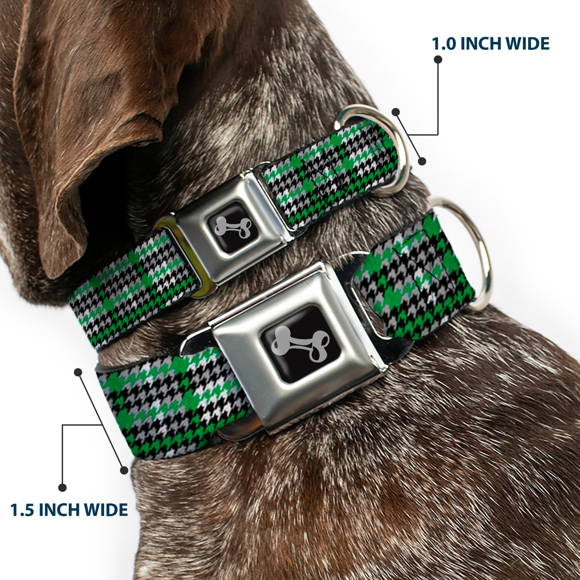Dog Bone Seatbelt Buckle Collar - Mini Houndstooth Green/Black/Gray Seatbelt Buckle Collars Buckle-Down