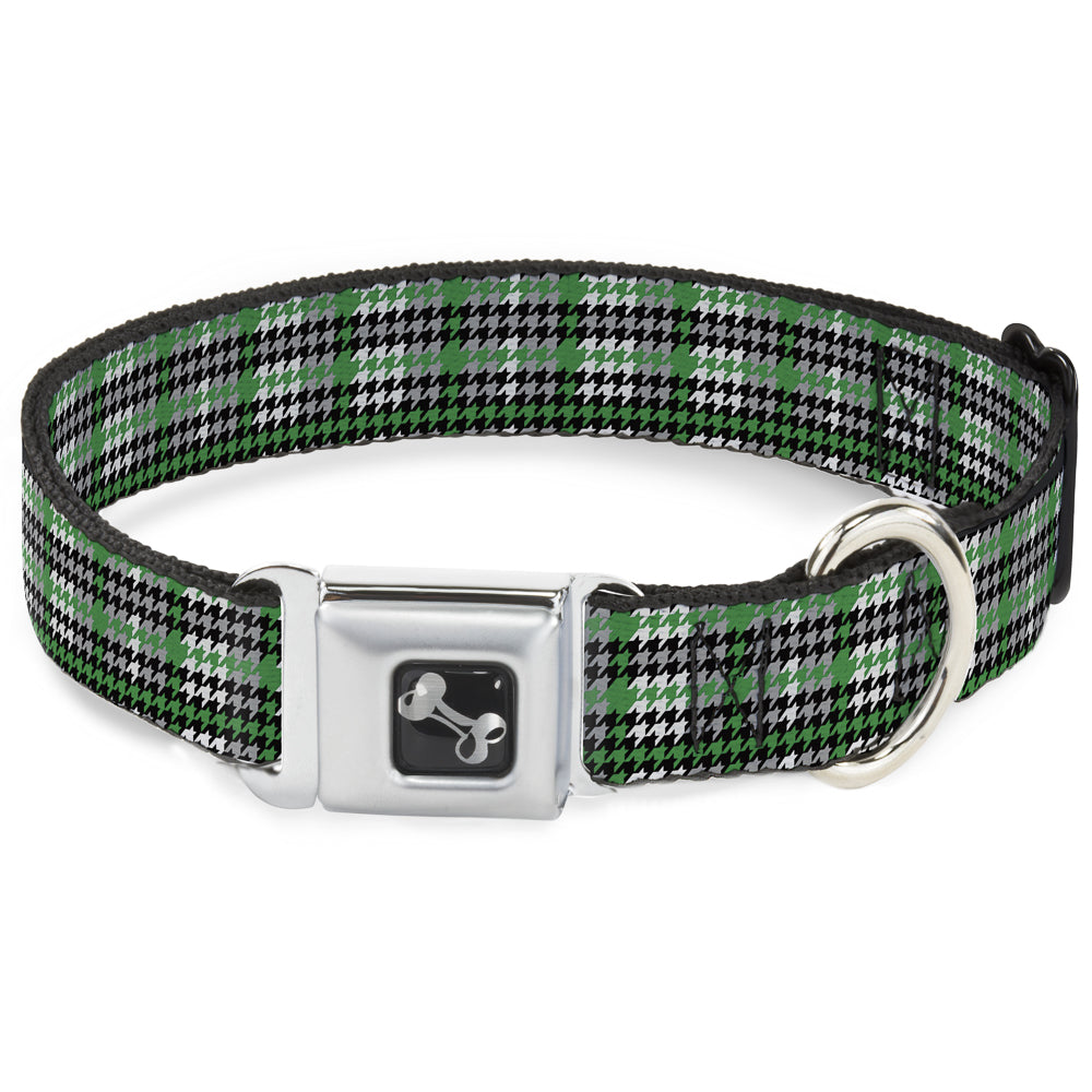 Dog Bone Seatbelt Buckle Collar - Mini Houndstooth Green/Black/Gray Seatbelt Buckle Collars Buckle-Down