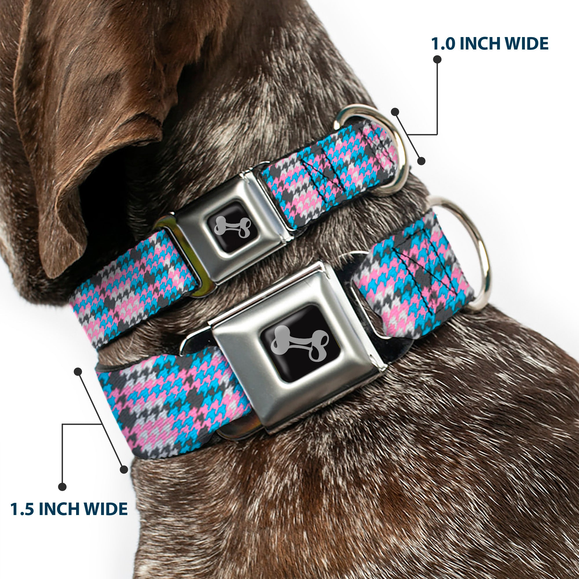 Dog Bone Seatbelt Buckle Collar - Mini Houndstooth Gray/Baby Blue/Pink Seatbelt Buckle Collars Buckle-Down